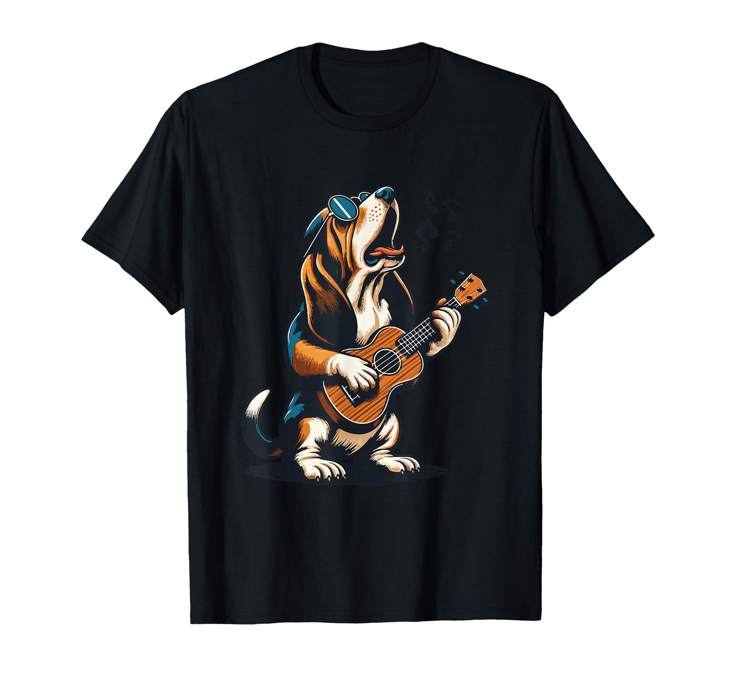 Dog Playing Guitar Singing Basset Hound Funny T-Shirt