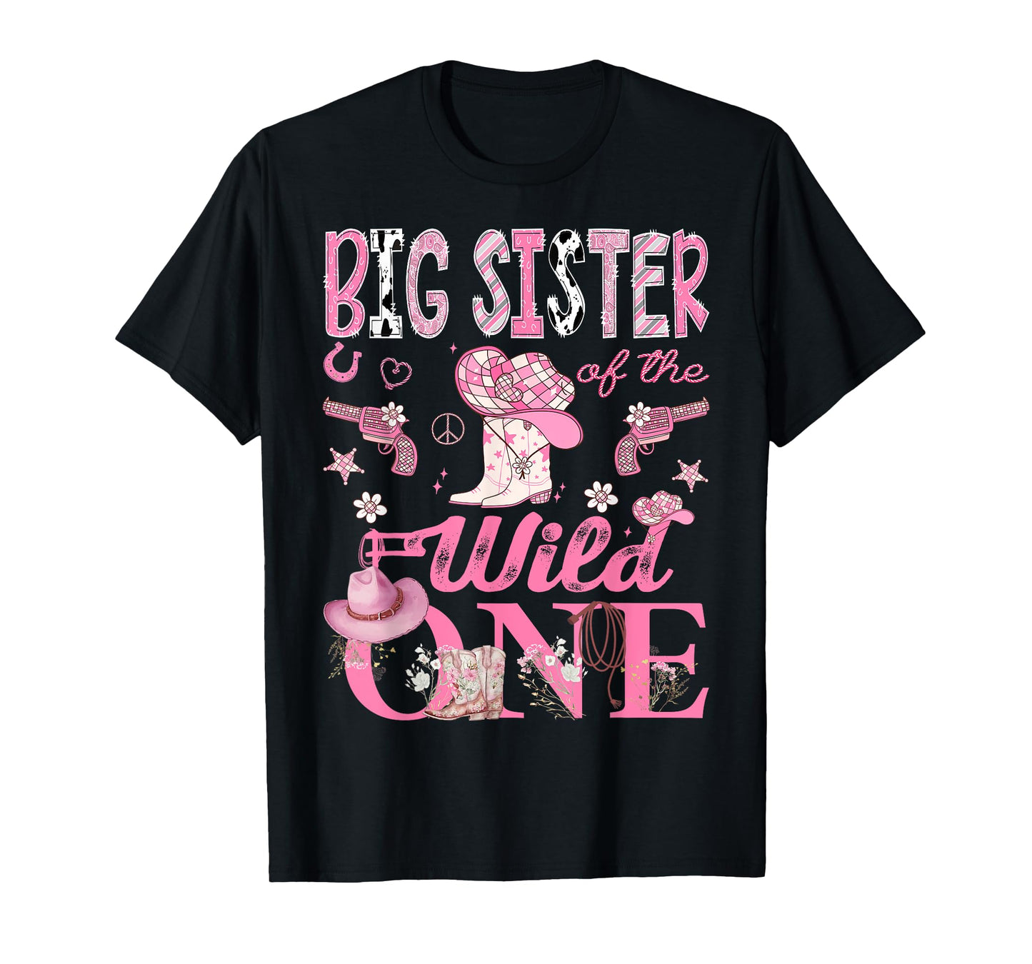 Big Sister Of The Wild One 1St Birthday CowGirl Disco T-Shirt
