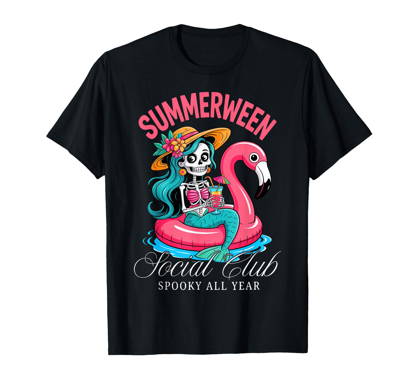 Summerween Social Club Spooky All Year Skeleton Mermaid T-Shirt