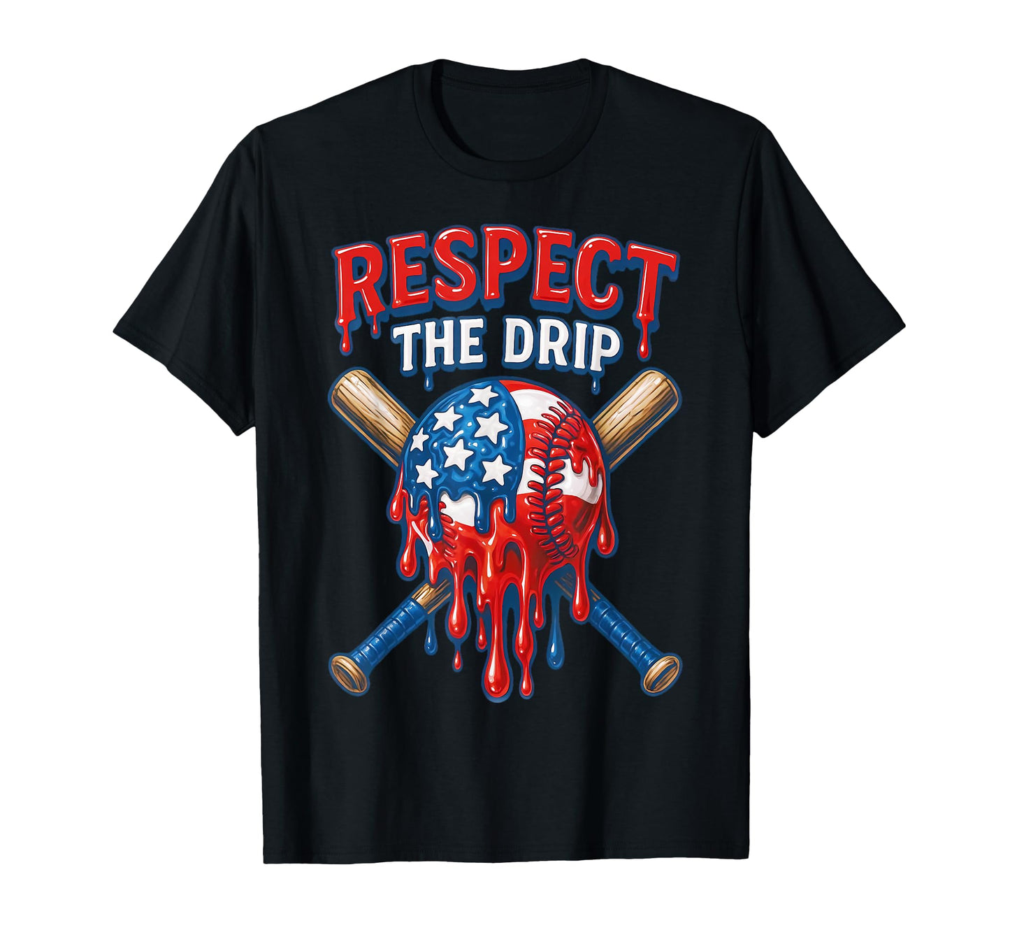 Respect The Drip Baseball Ice Cream Drip 4th of July T-Shirt