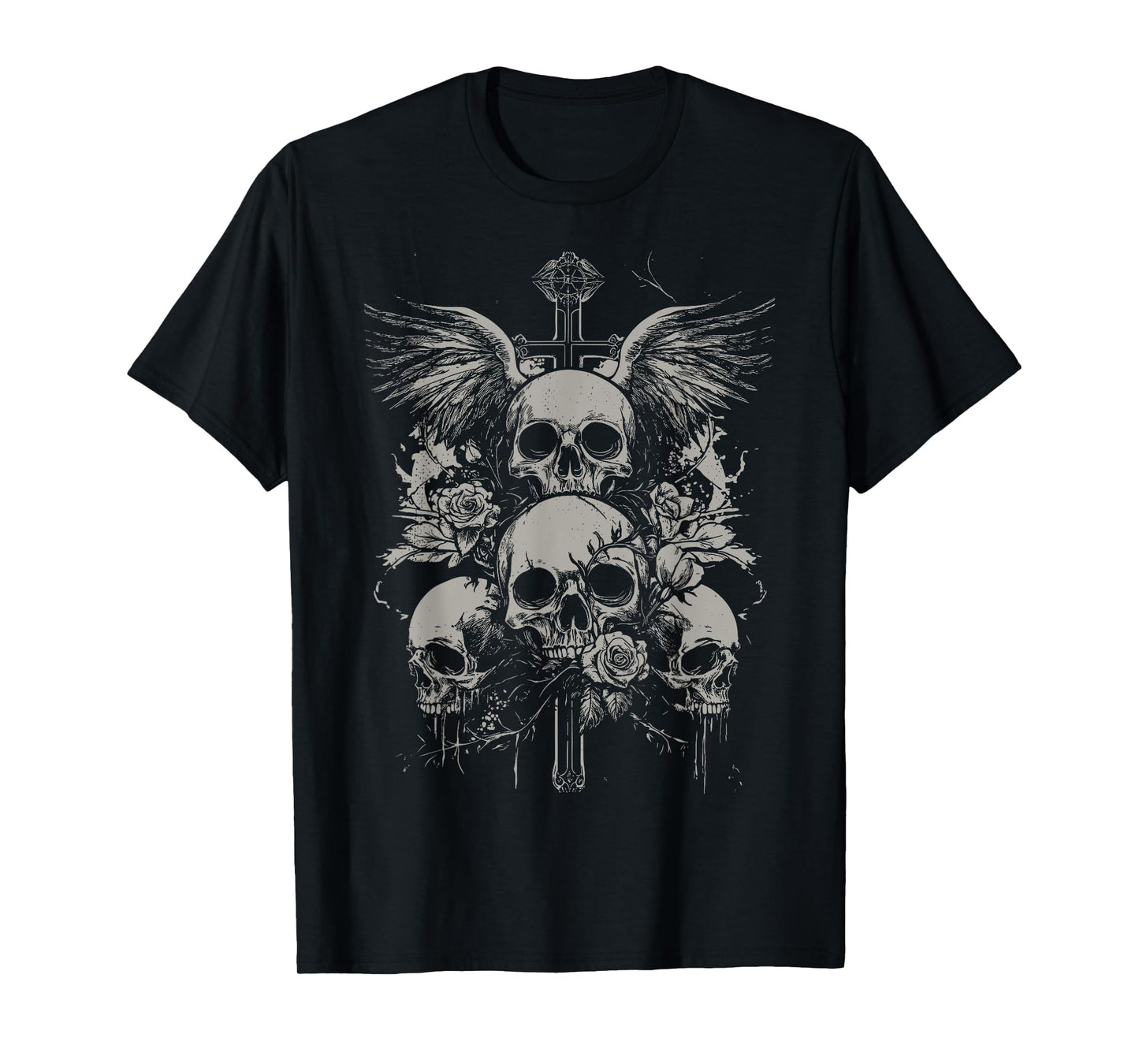 Skull Cross Y2K Grunge Aesthetic Alt Goth Skull Cross Gothic T-Shirt