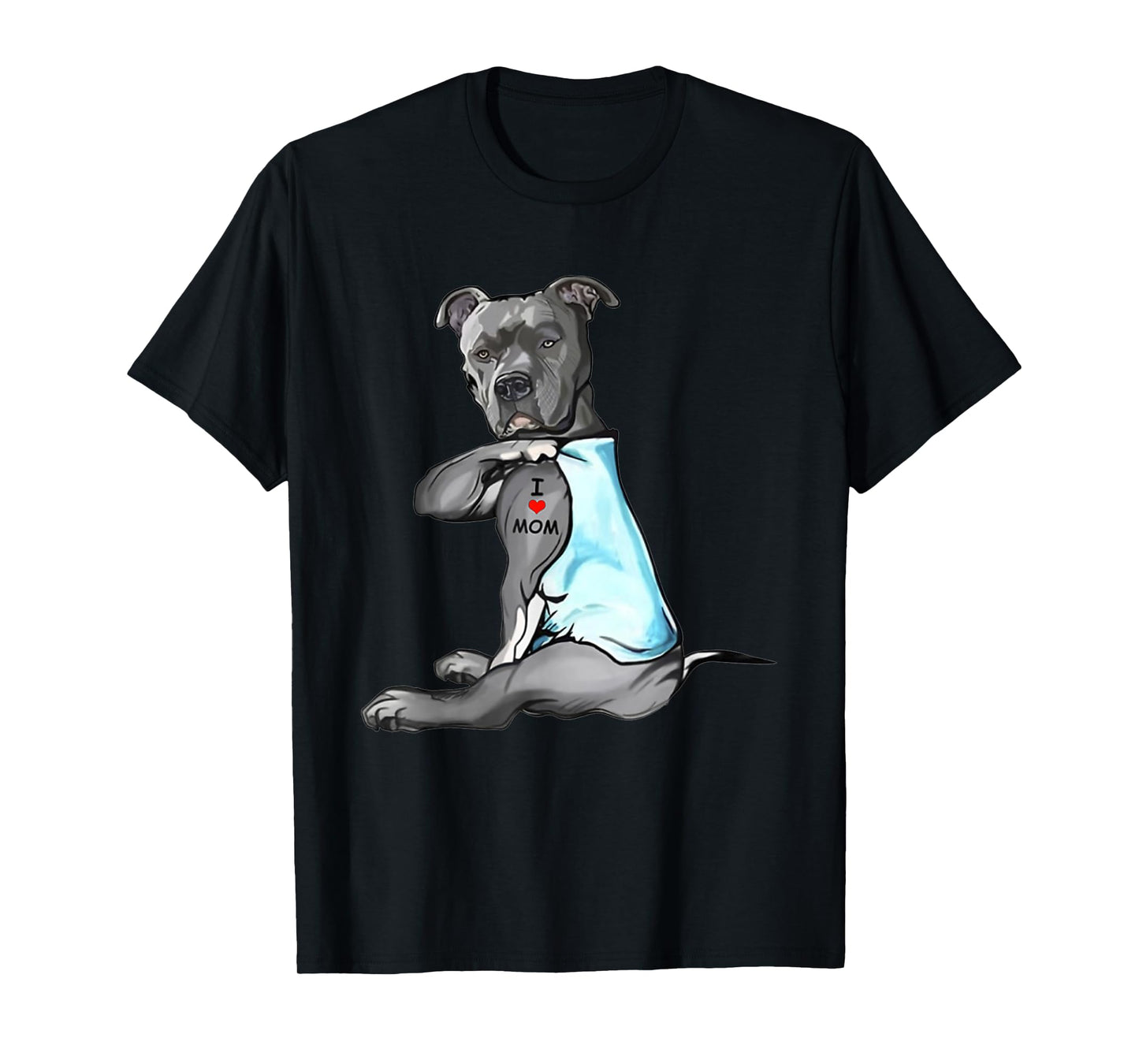 I Love Mom Tattoo Pitbull Dog Lovers Funny Mother's Day T-Shirt
