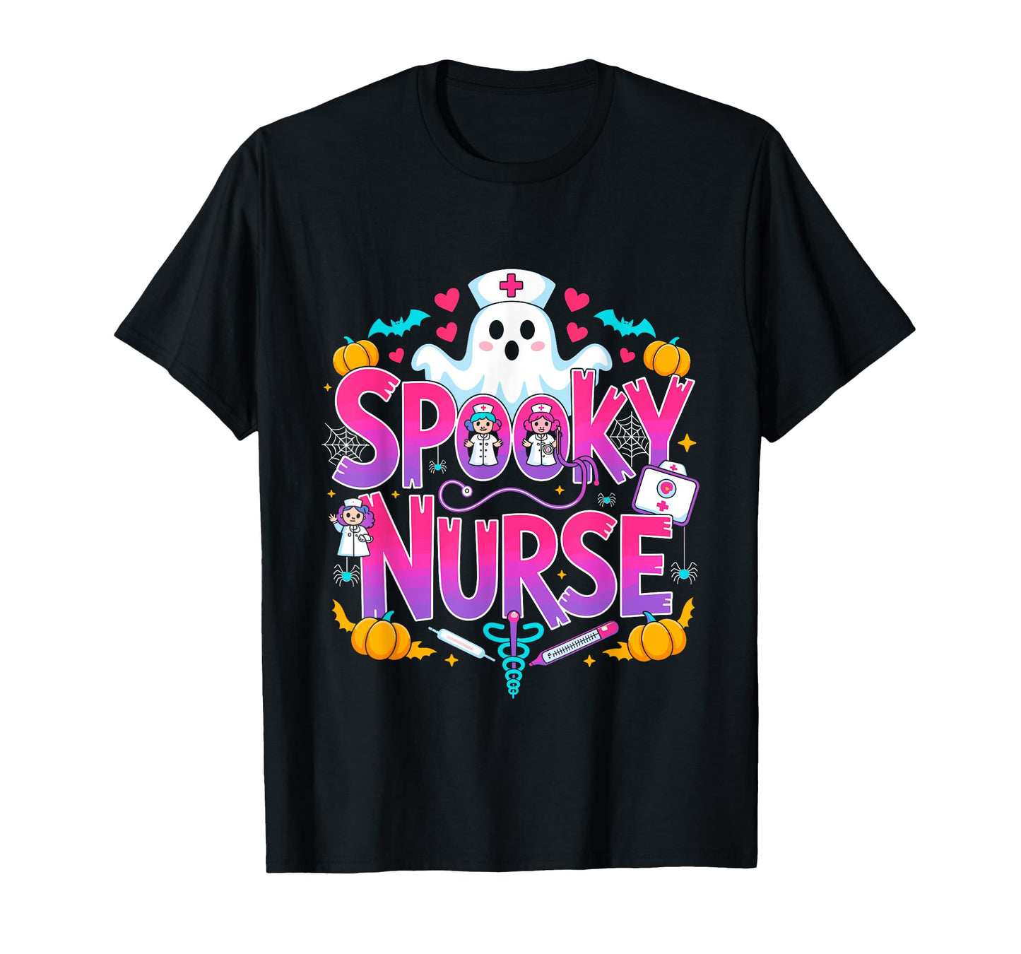 Spooky Ghost Nurse Cute Halloween Pumpkin Candy Costume T-Shirt