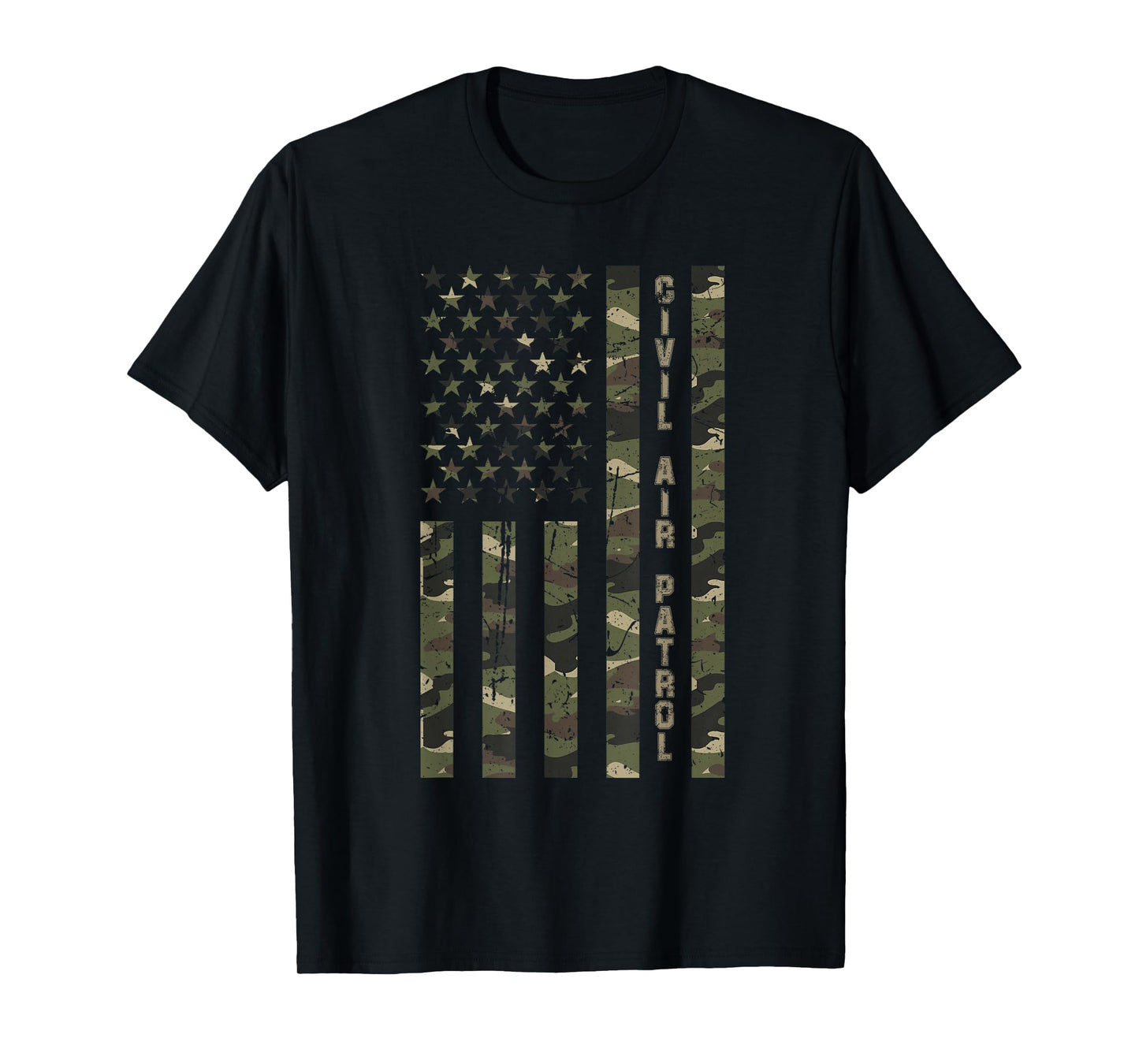 Civil Air Patrol United States Distressed Camo w US Flag T-Shirt
