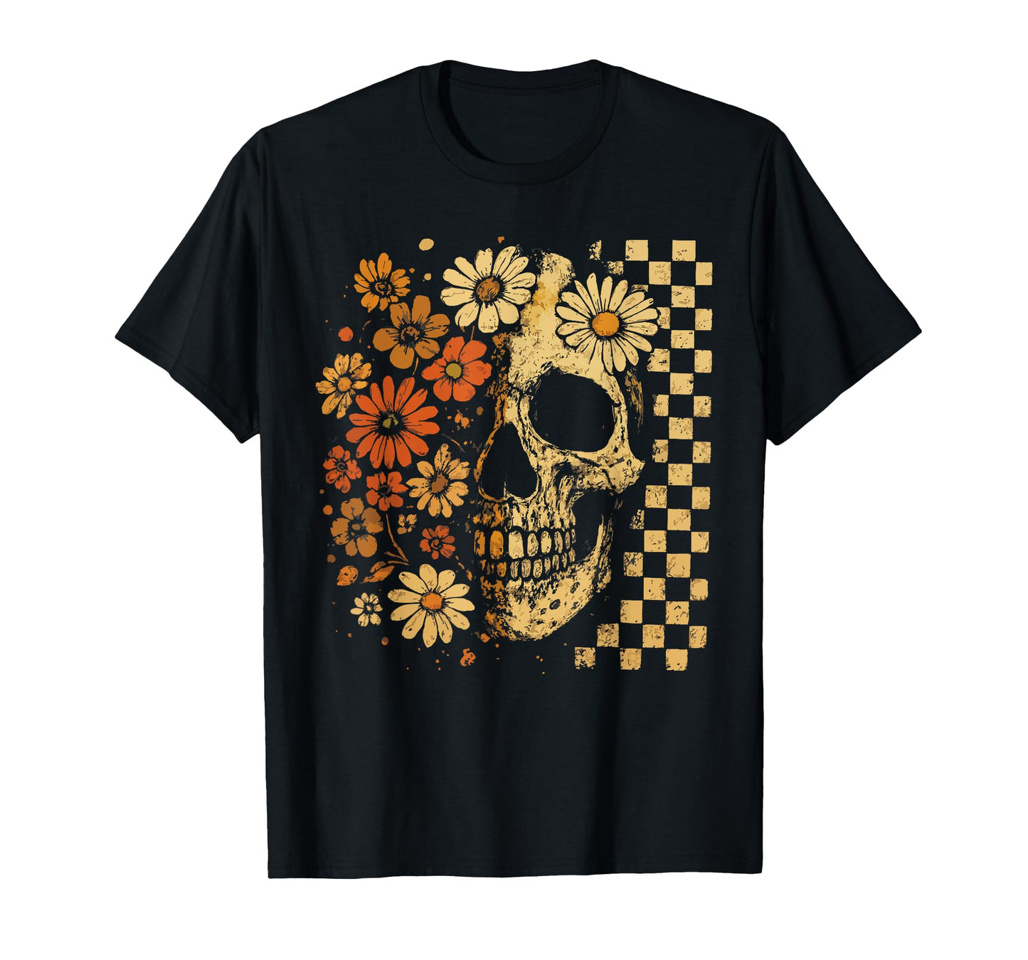 Floral Skull Grunge Retro Aesthetic Design T-Shirt
