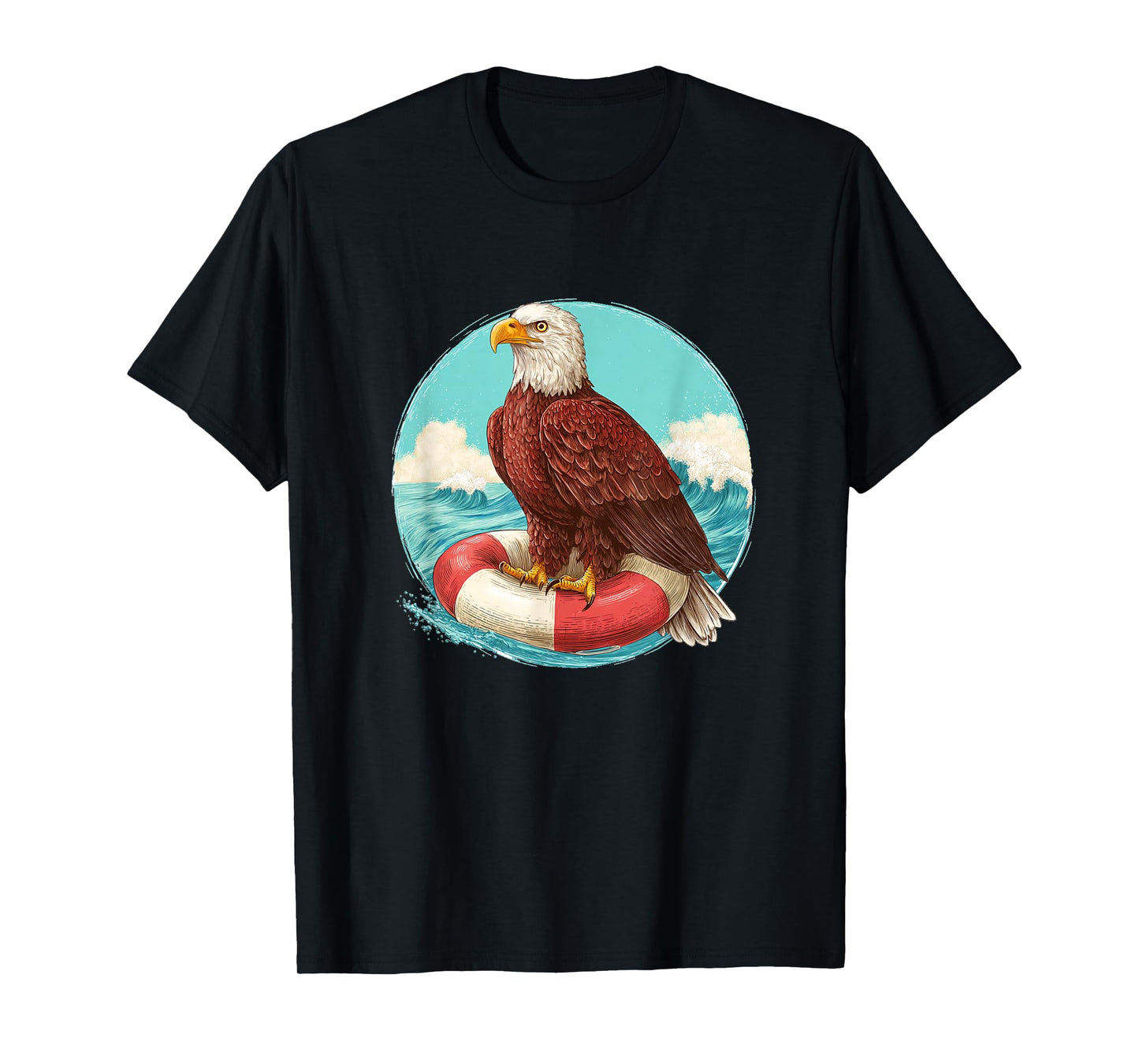 Funny Relaxing Eagle with Pool Ring for Beach Holiday Lovers T-Shirt