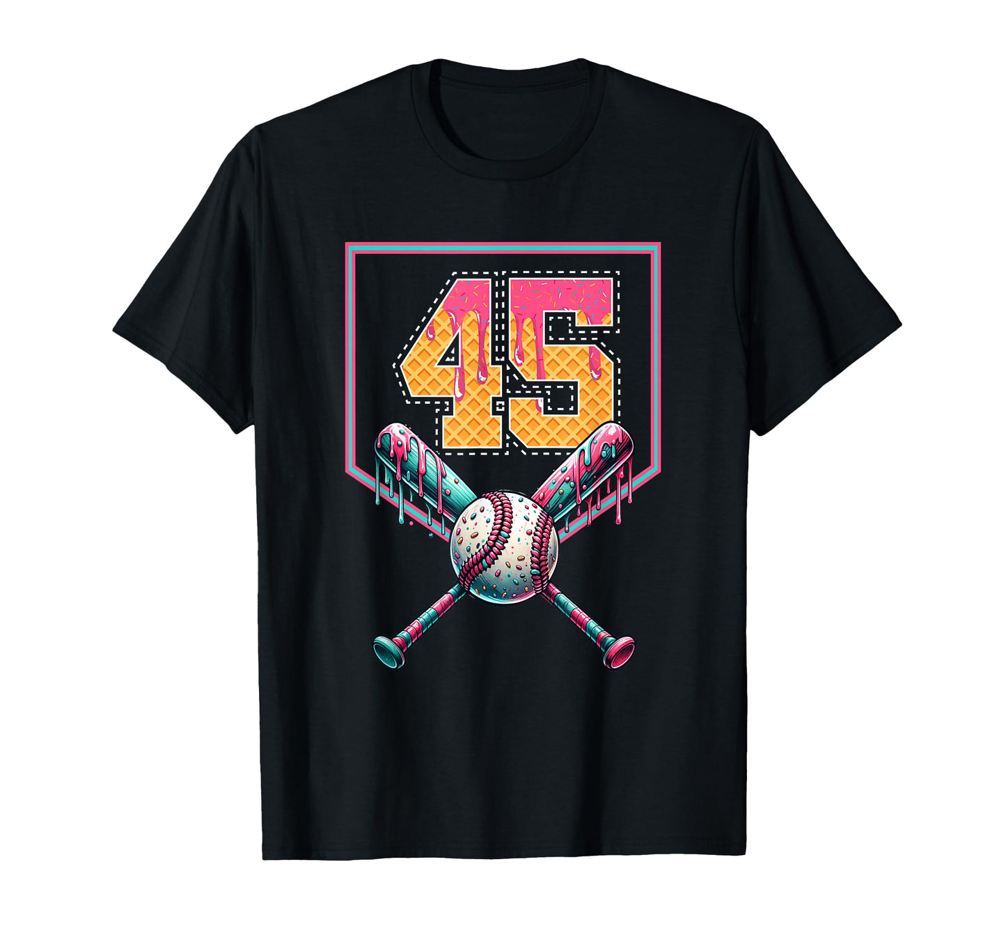 Baseball Drip Number 45 Player Or 45th Birthday T-Shirt
