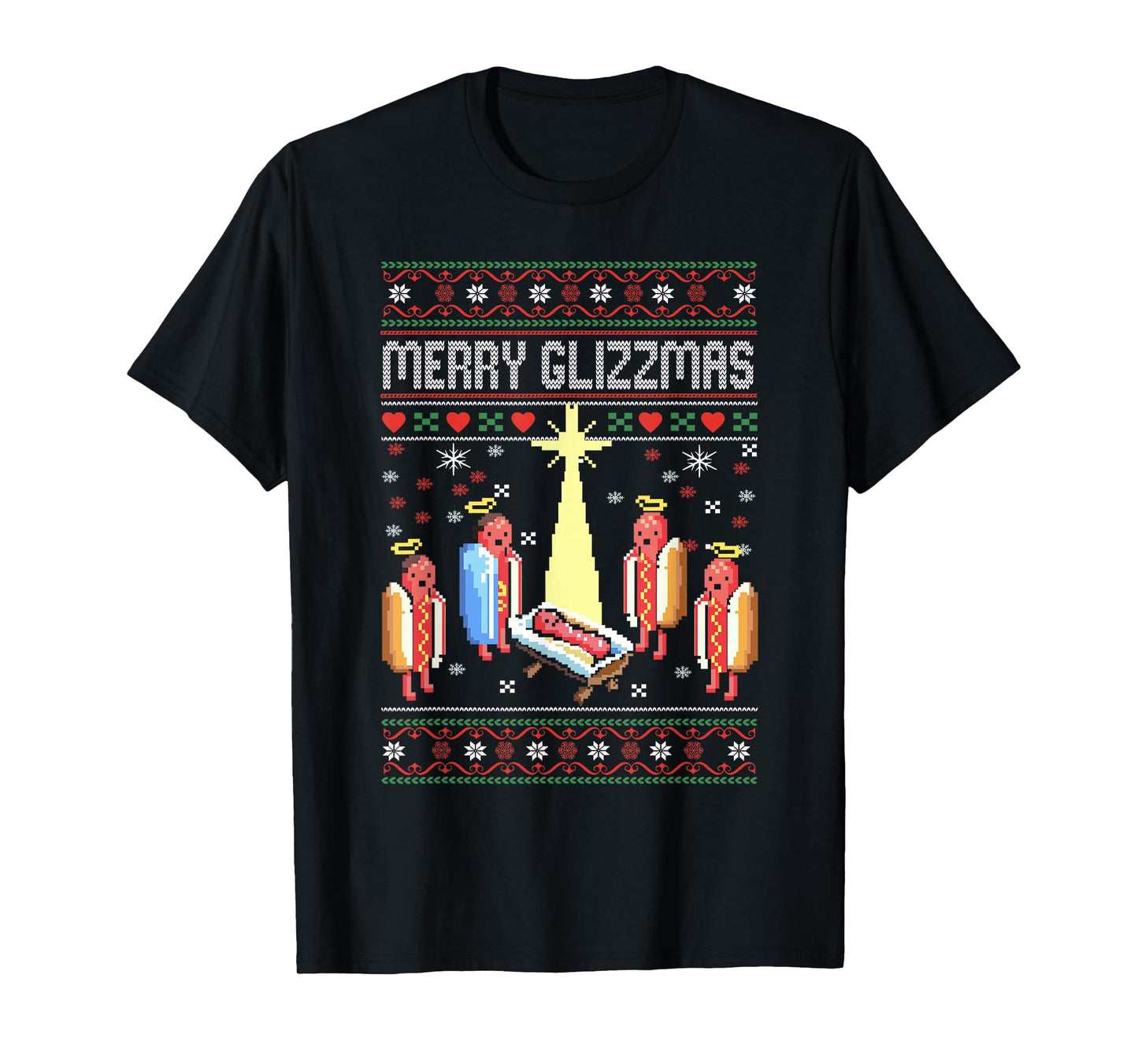 Funny Merry Glizzmas Hot Dogs Family Groups Ugly Christmas T-Shirt