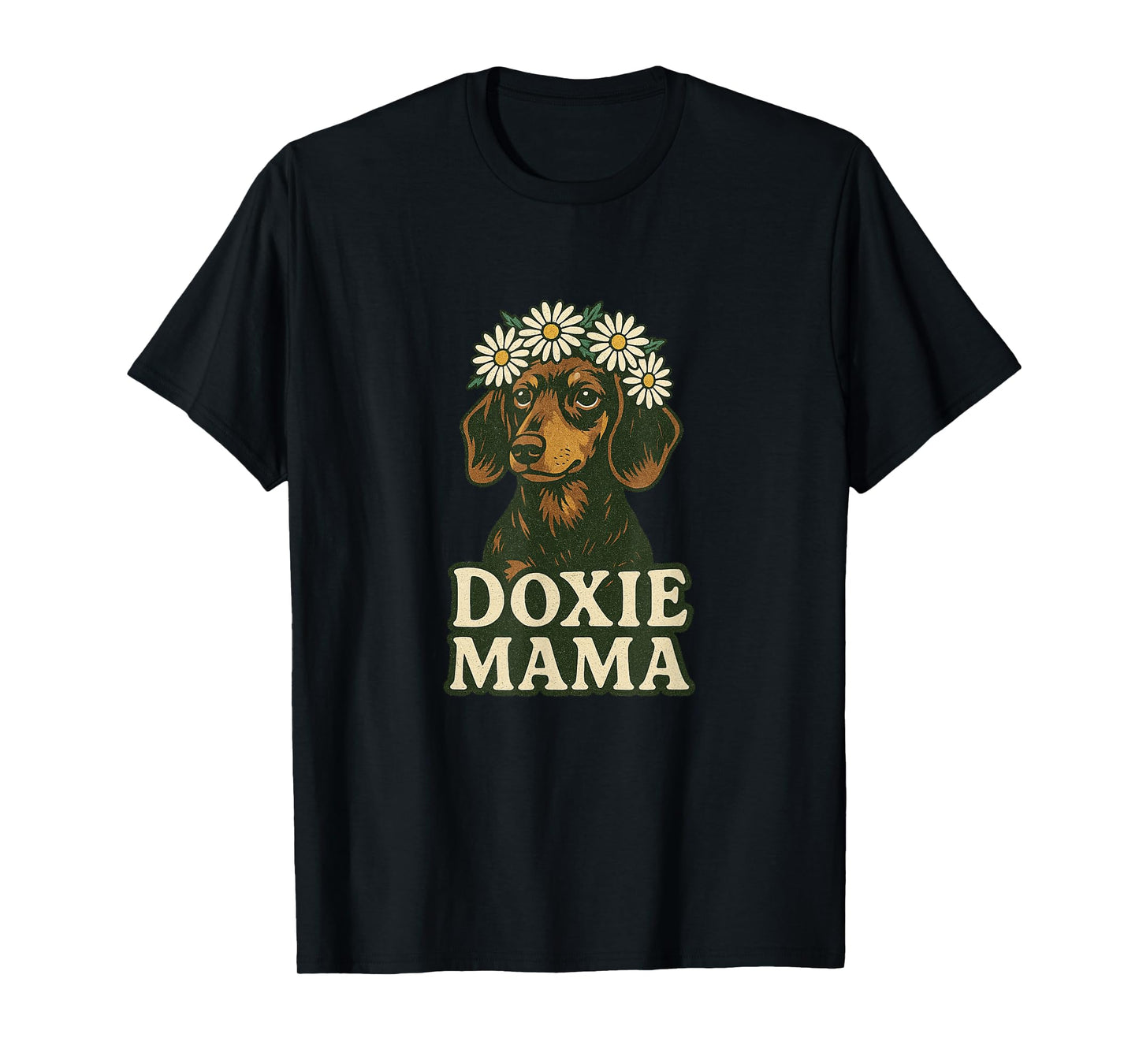Doxie Mama Dachshund with Daisy Crown Cute Dog Art T-Shirt