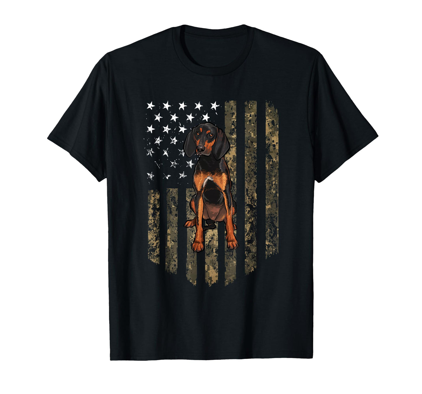 Camo American Flag Black and Tan Coonhound 4th Of July USA T-Shirt