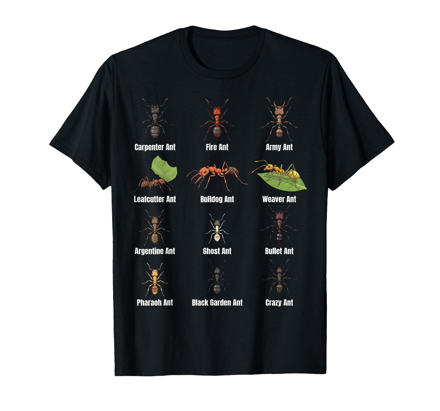 Types of Ants, Ant Species Chart, Insect Science, Entomology T-Shirt