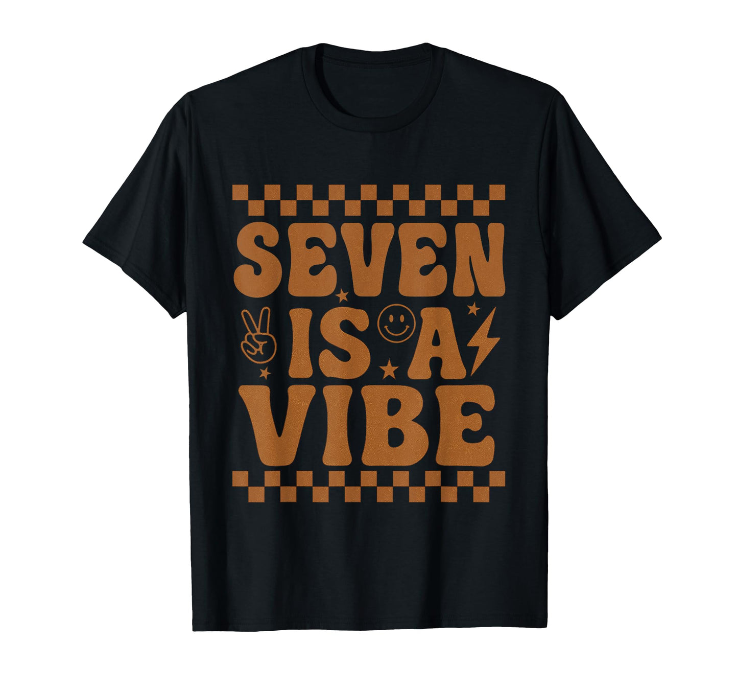 Seven Is A Vibe 7th Birthday 7 years old Groovy Checkered T-Shirt