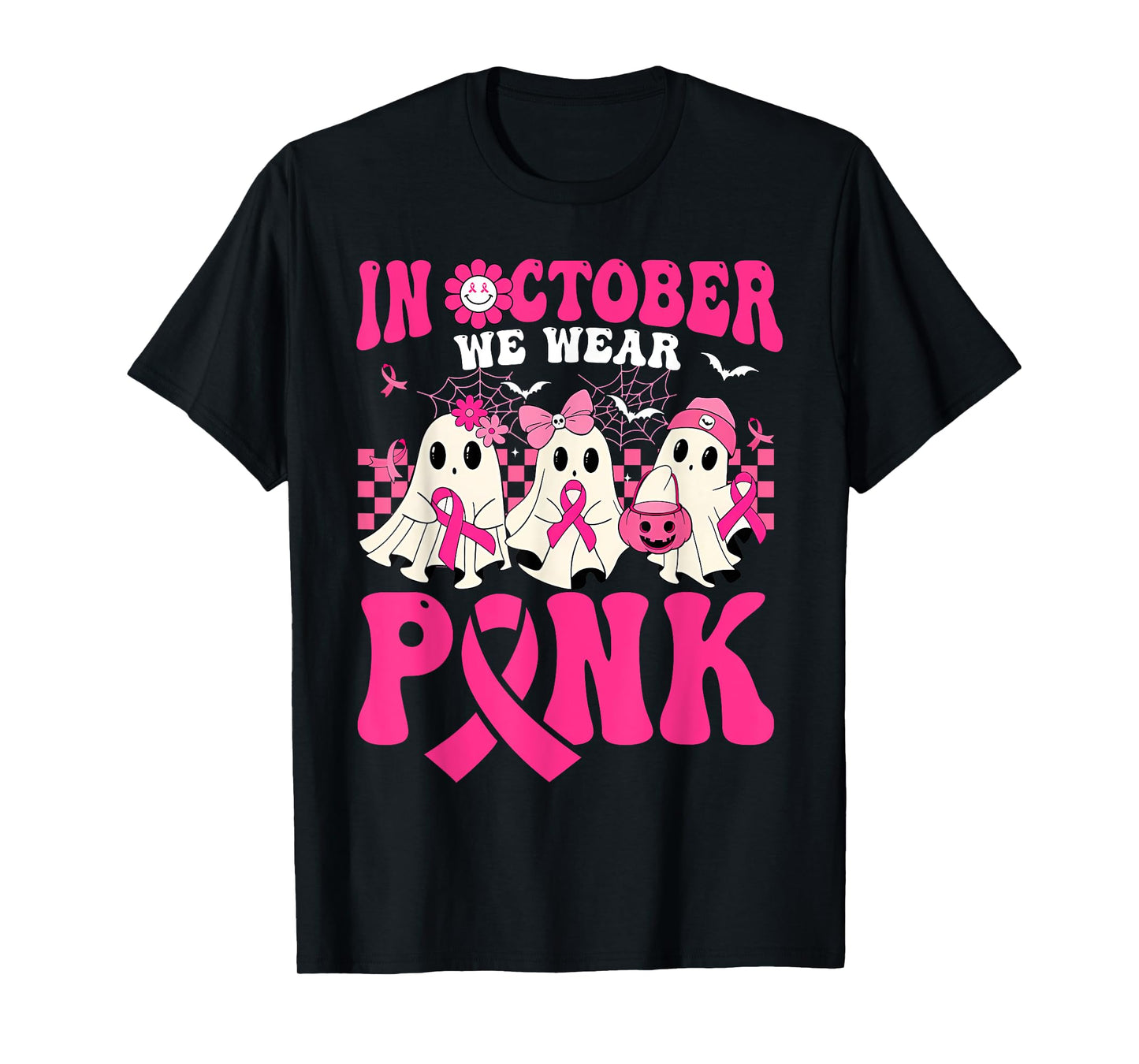 In October We Wear Pink Breast Cancer Awareness Halloween T-Shirt