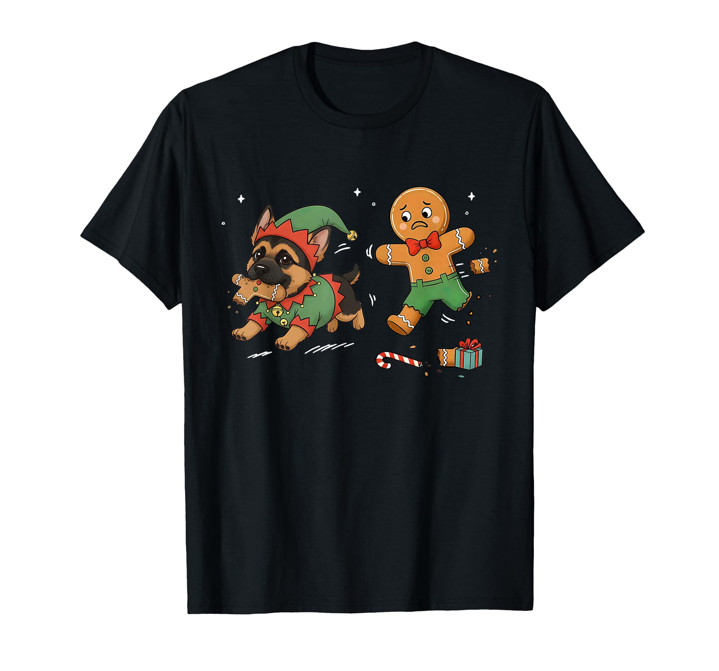 Gingerbread Chasing German Shepherd Dog Christmas Pet Lover T-Shirt