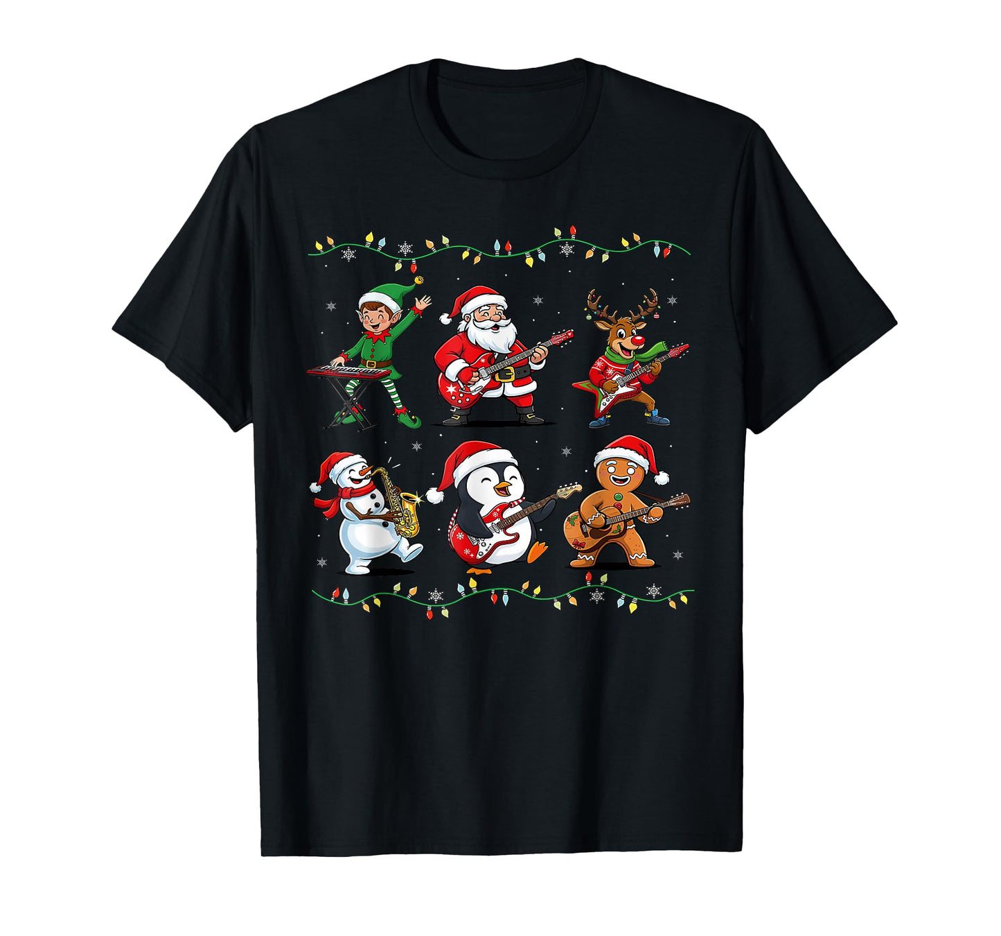 Christmas Band Santa Elf Reindeer Guitar Rock and Roll Music T-Shirt