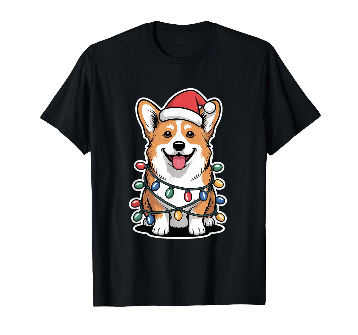 Corgi Wrapped in Christmas Lights T-Shirt