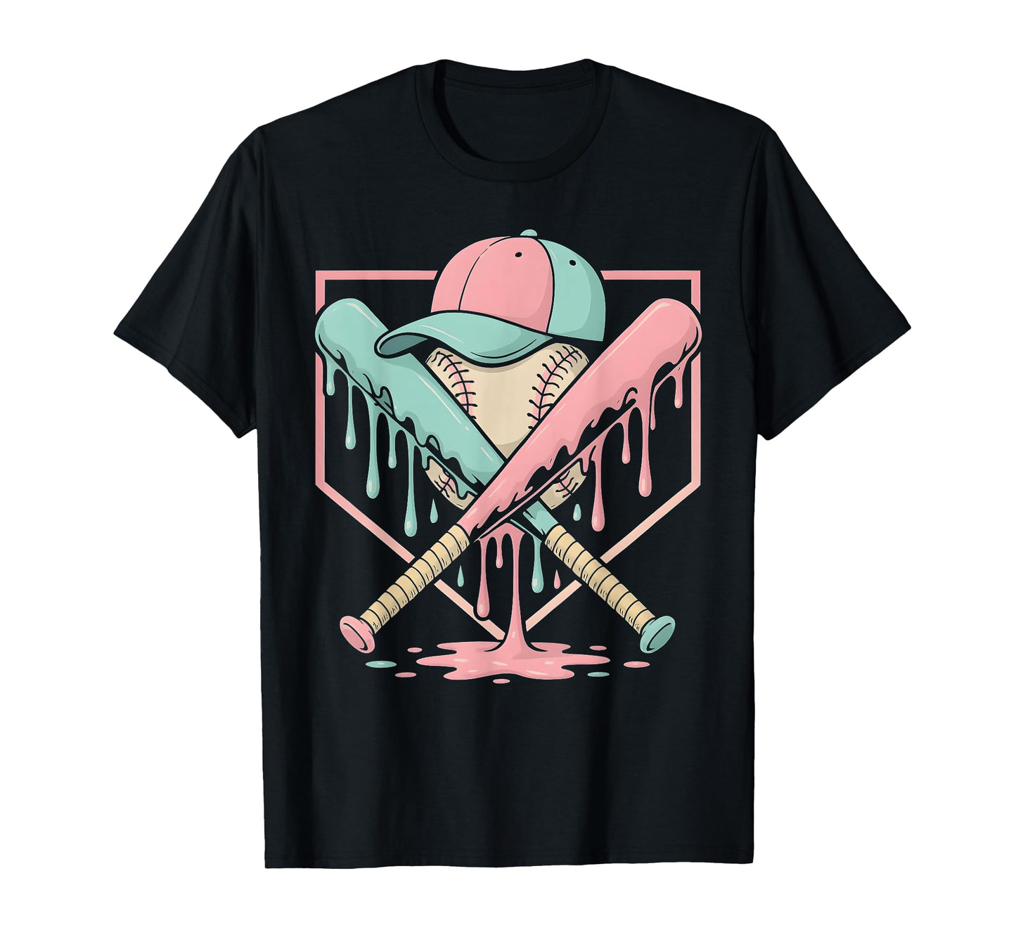 Baseball Ice Cream Drip Youth Home Plate Baseball Girls T-Shirt