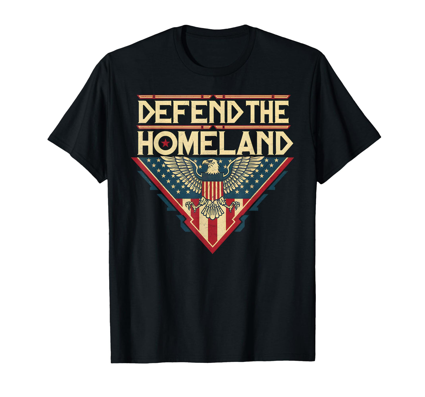 Defend The Homeland - USA Flag Eagle Retro Sci-Fi Design T-Shirt