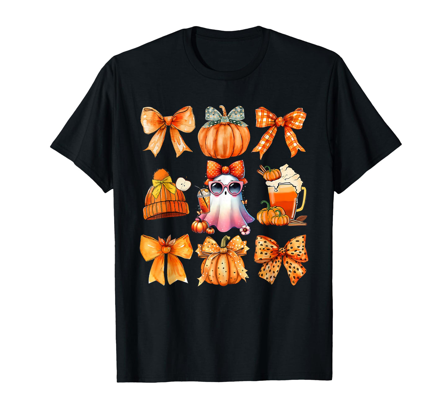 Coquette Bow Pumpkin Season Thanksgiving Autumn Fall Leaves T-Shirt