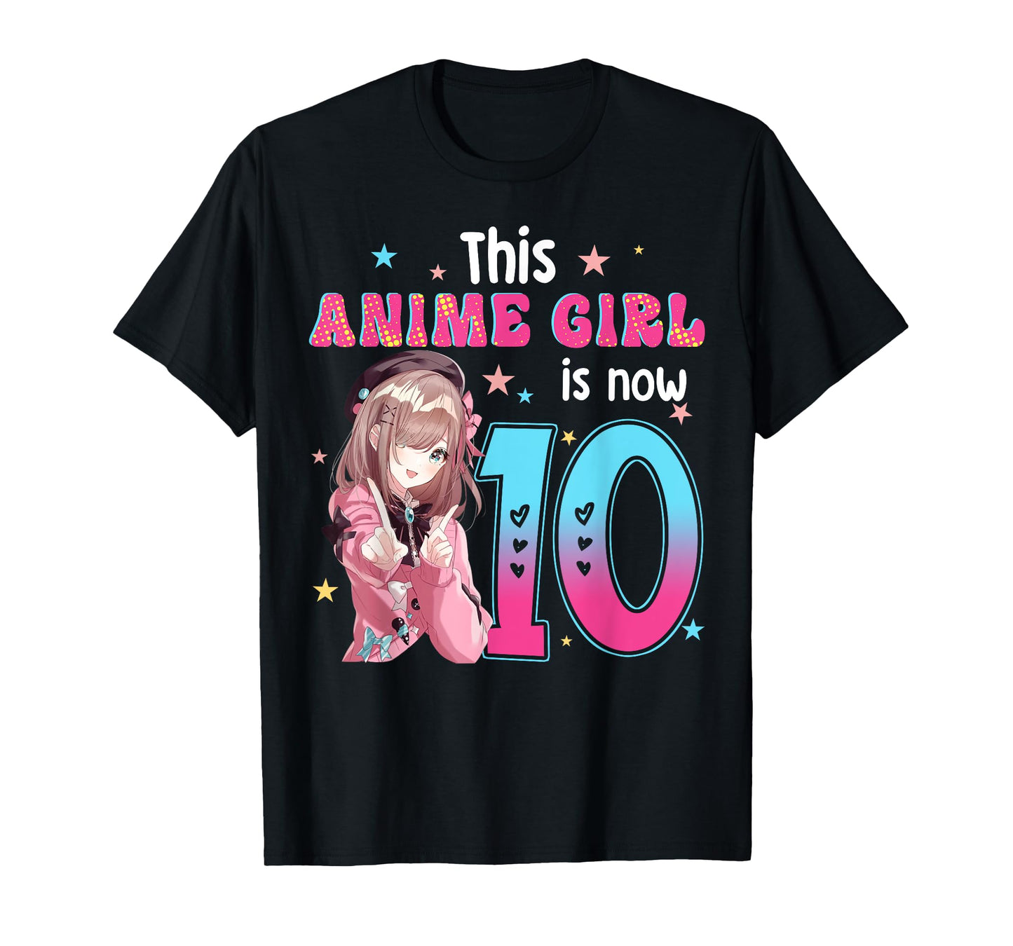 10 Years Old Girl Kawaii Gifts Anime Girl 10th Birthday Kids T-Shirt