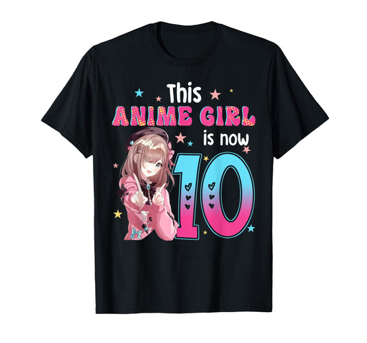 10 Years Old Girl Kawaii Gifts Anime Girl 10th Birthday Kids T-Shirt
