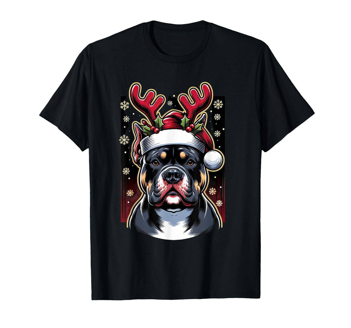 Christmas American Bully Dog Reindeer T-Shirt