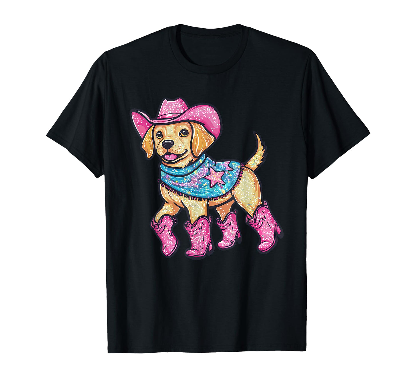 Cute Dog In Pink Cowboy Hat Boots Western Cowgirl Dog Lover T-Shirt