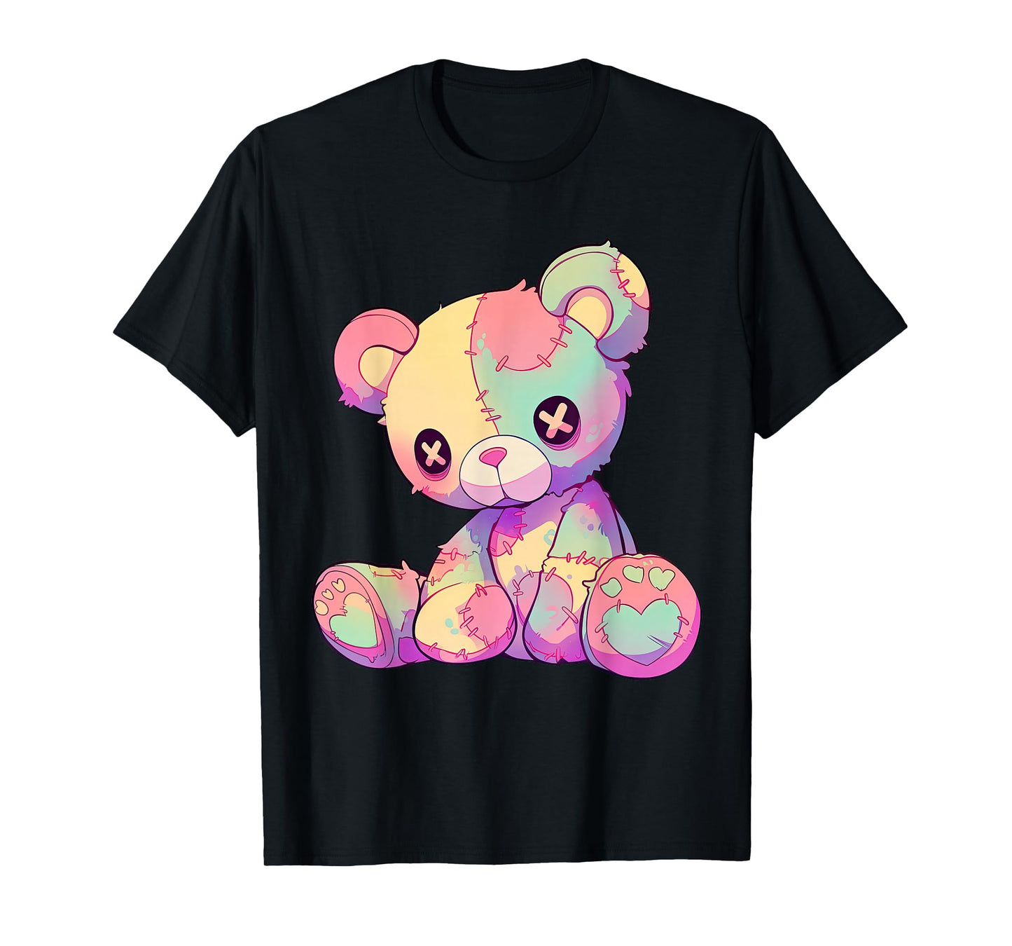 Kawaii Pastel Goth Creepy Cute Witchy Patchwork Teddy Bear T-Shirt