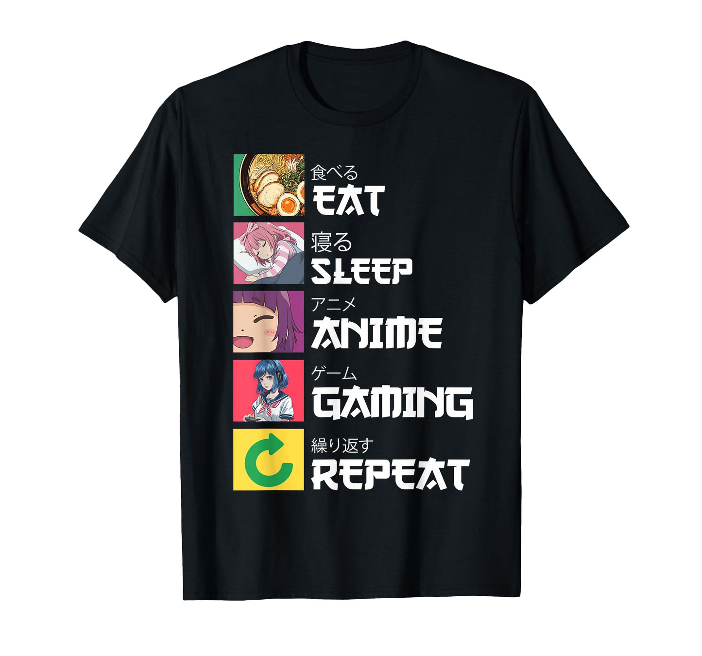 Japan Boba Manga Kawaii Cool Gamer Japanese Eat Sleep Anime Gaming Repeat Unisex-Youth T-Shirt Black Small Anime T-Shirt