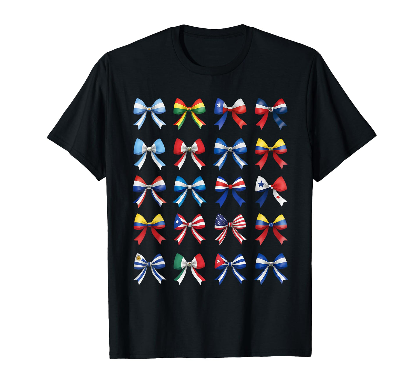 Hispanic Heritage Month Countries Flags Cute Coquette Bow T-Shirt