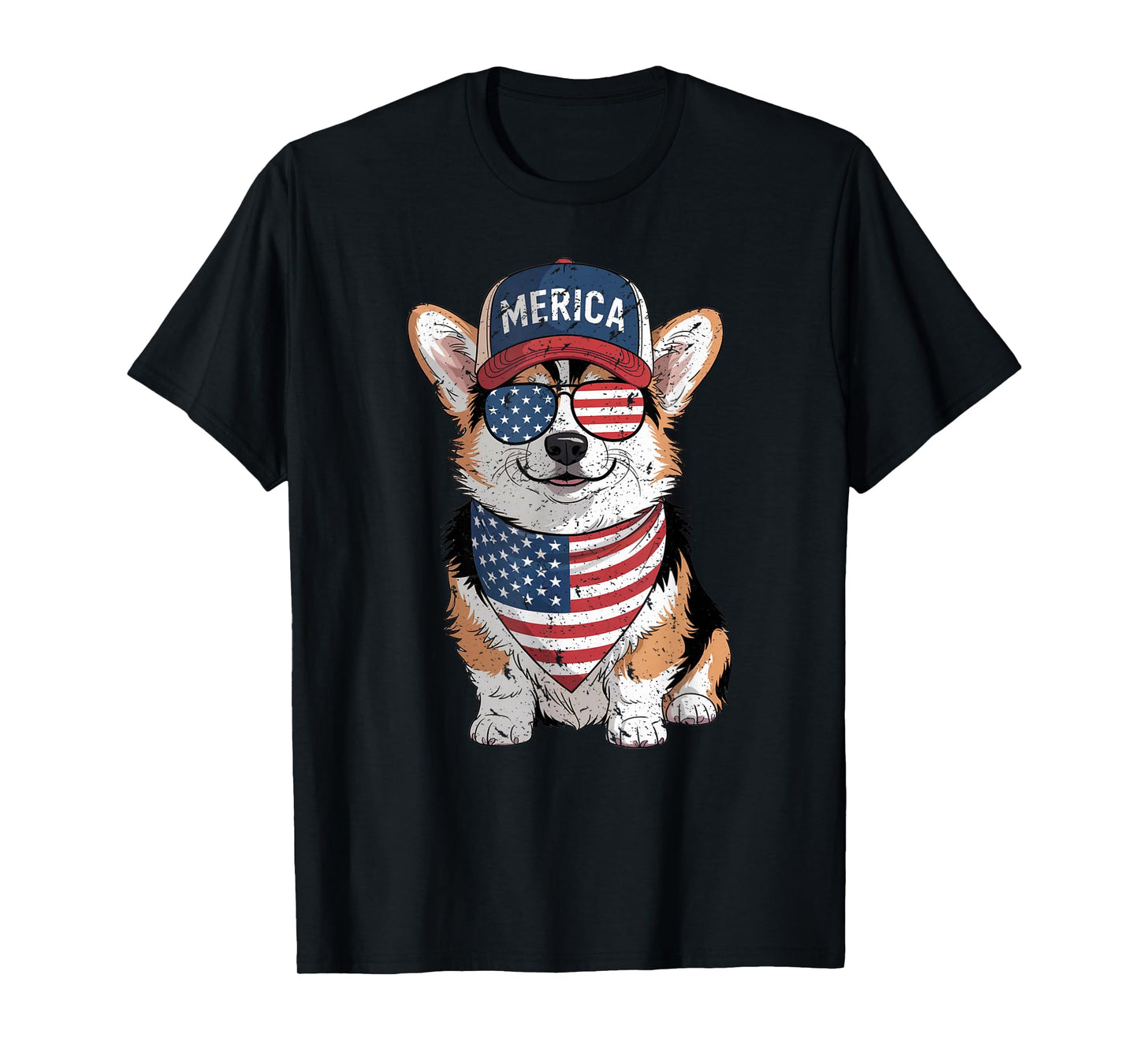 Tri Color Corgi 4th of July US American Flag Dog Patriotic T-Shirt