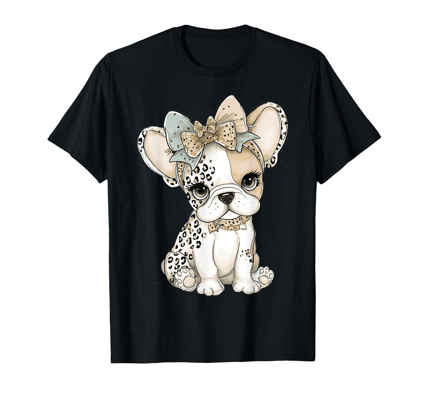 Sassy Adorable French Bulldog in Leopard Bows T-Shirt
