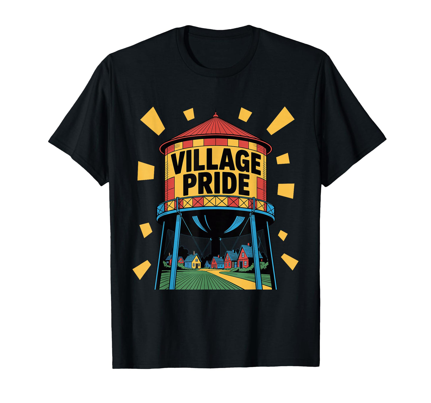 Pop Art Water Tower Colorful Village Design T-Shirt