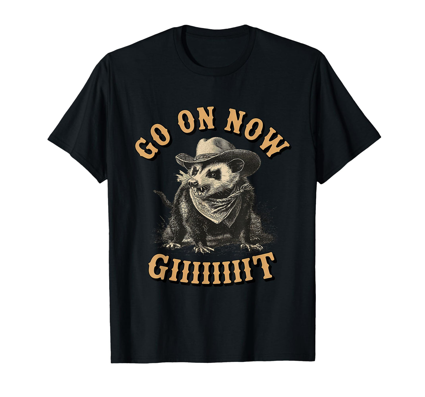 Western Country Vintage Cowboy Opossum Go On Now Git T-Shirt