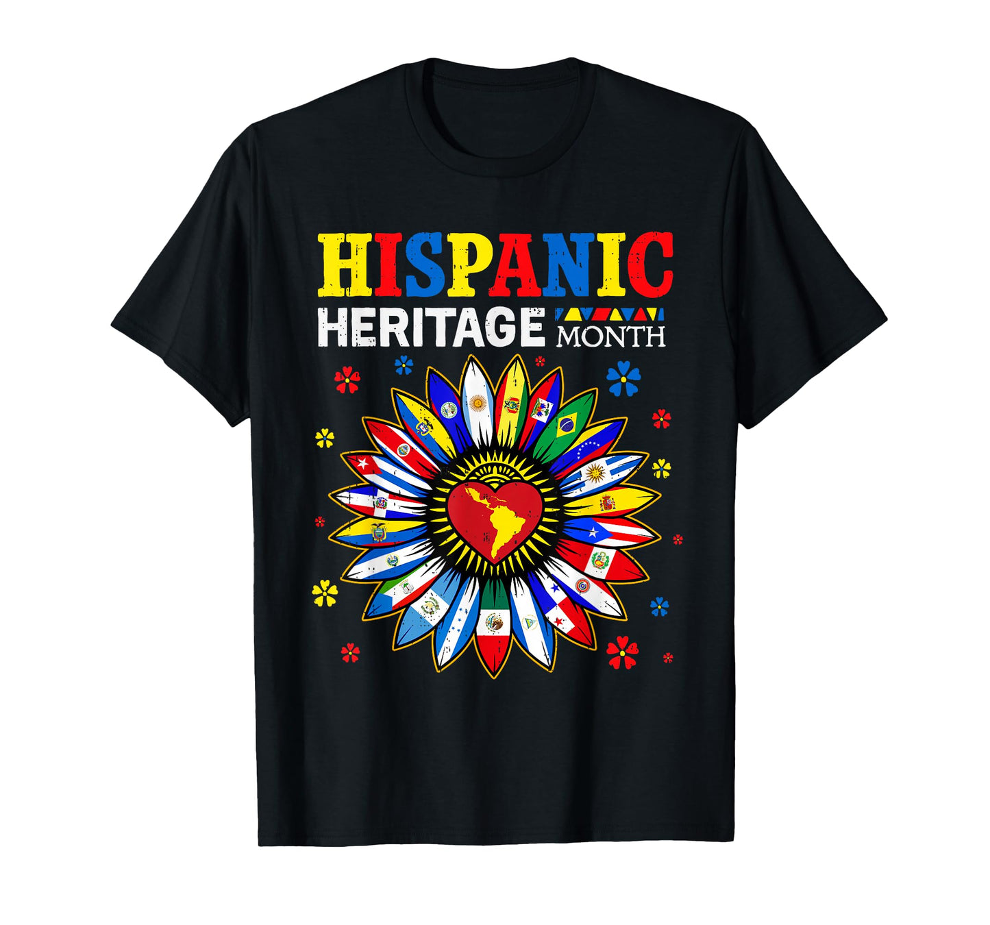 Hispanic Heritage Month Sunflower Latino Countries Flags T-Shirt
