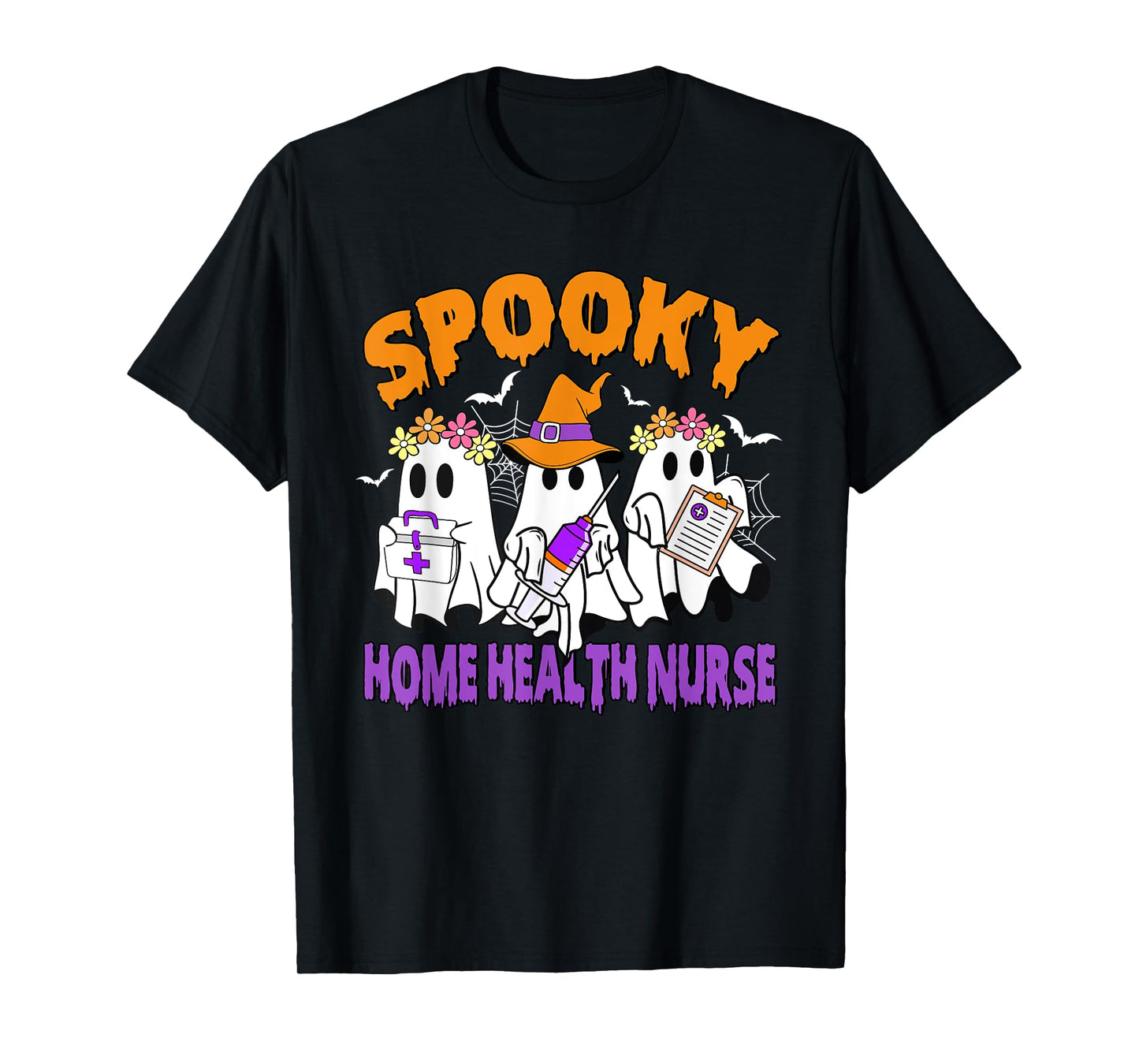 Retro Spooky Home Health Nurse Ghost Funny Halloween T-Shirt