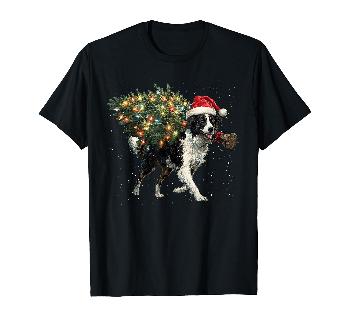 Cute Border Collie Dog in a Christmas Tree for Men Women T-Shirt
