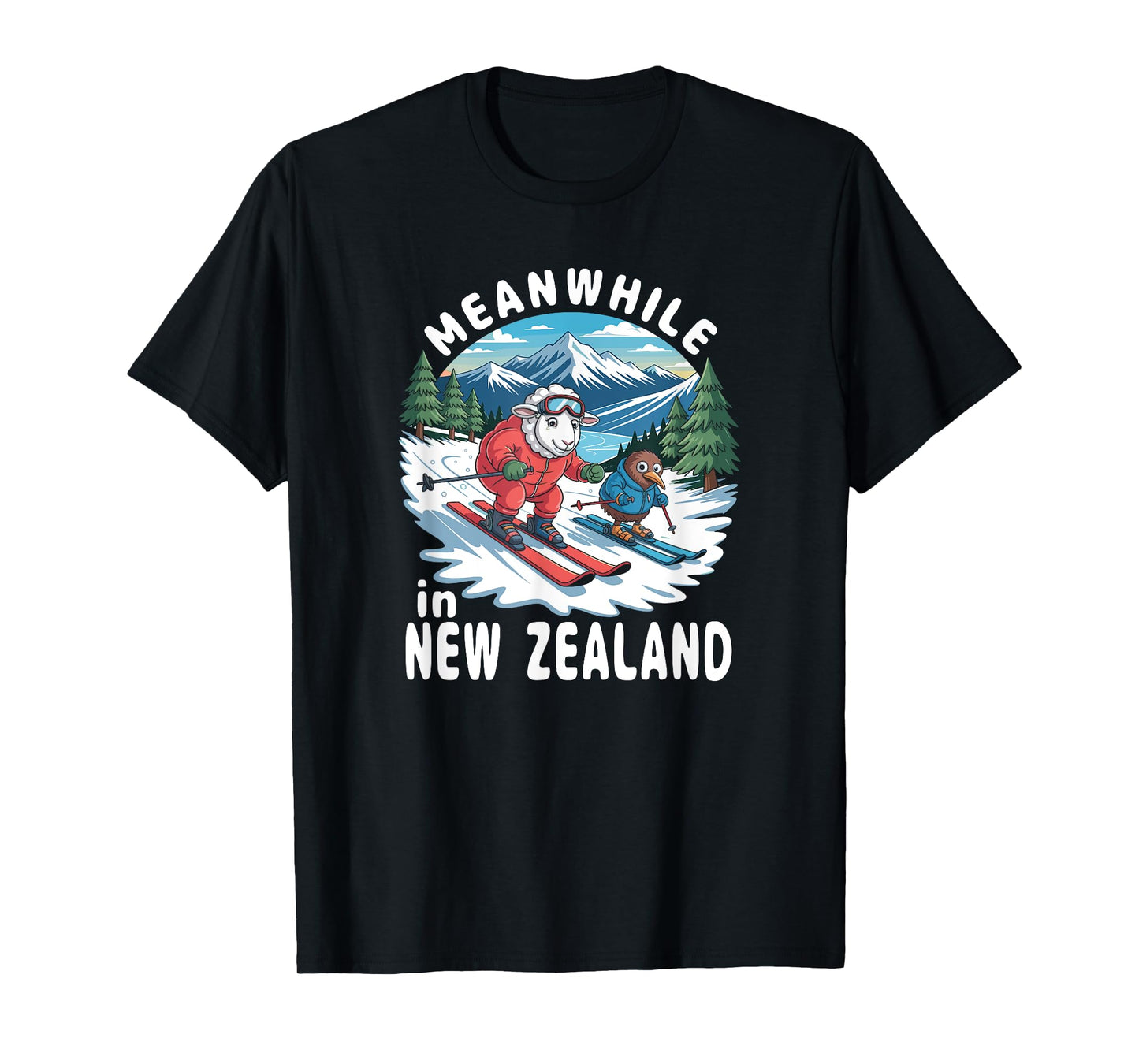 Meanwhile in New Zealand Kiwi Sheep Skiing Winter Souvenir T-Shirt