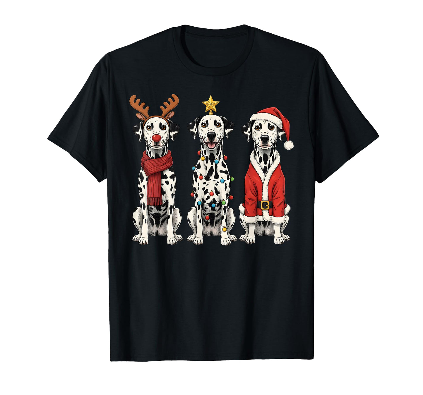 Retro Christmas Dalmatian Santa Reindeer Dog Lover T-Shirt