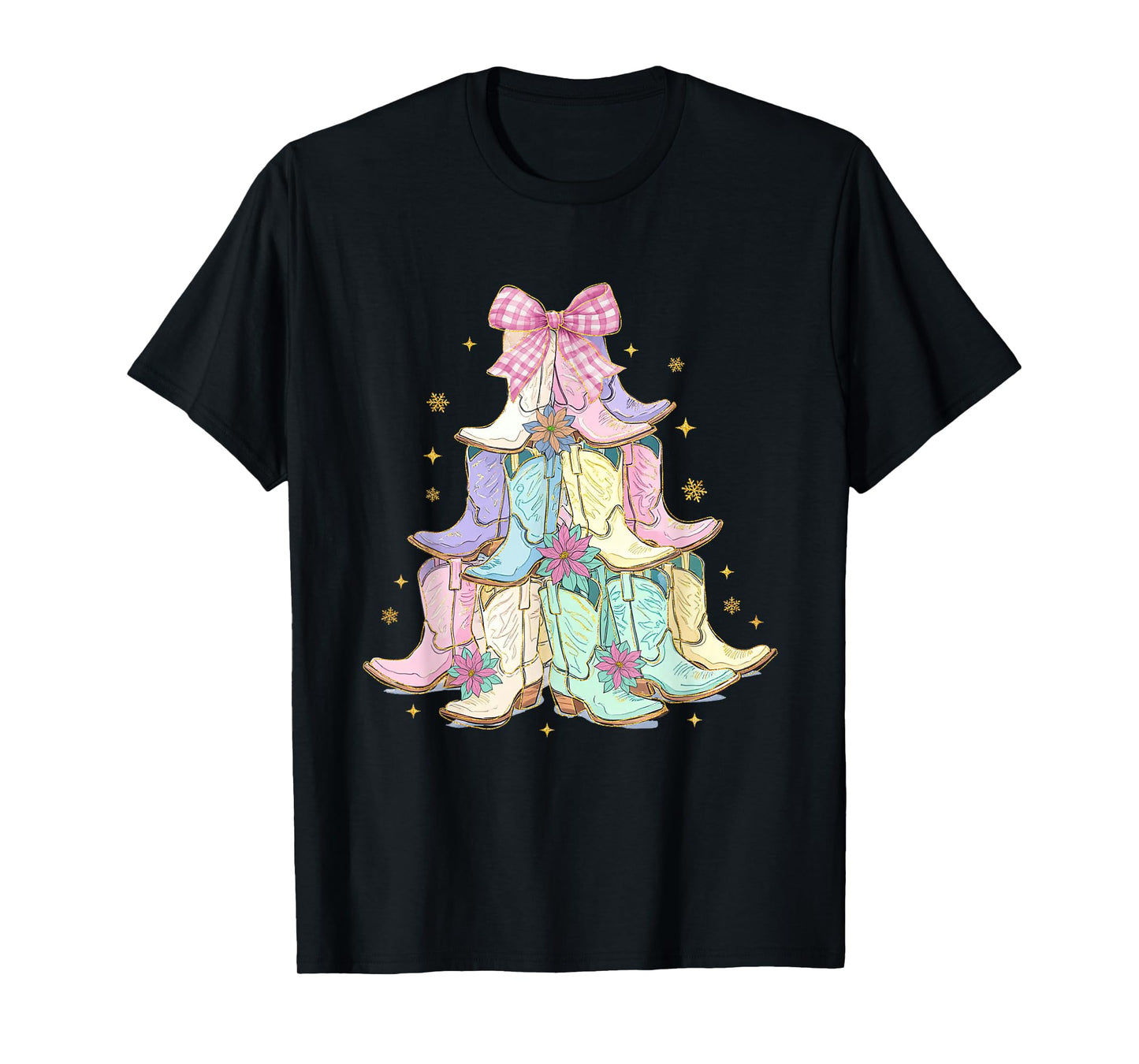 Coquette Christmas Tree Cowgirl Cowboy Boots Western Xmas T-Shirt