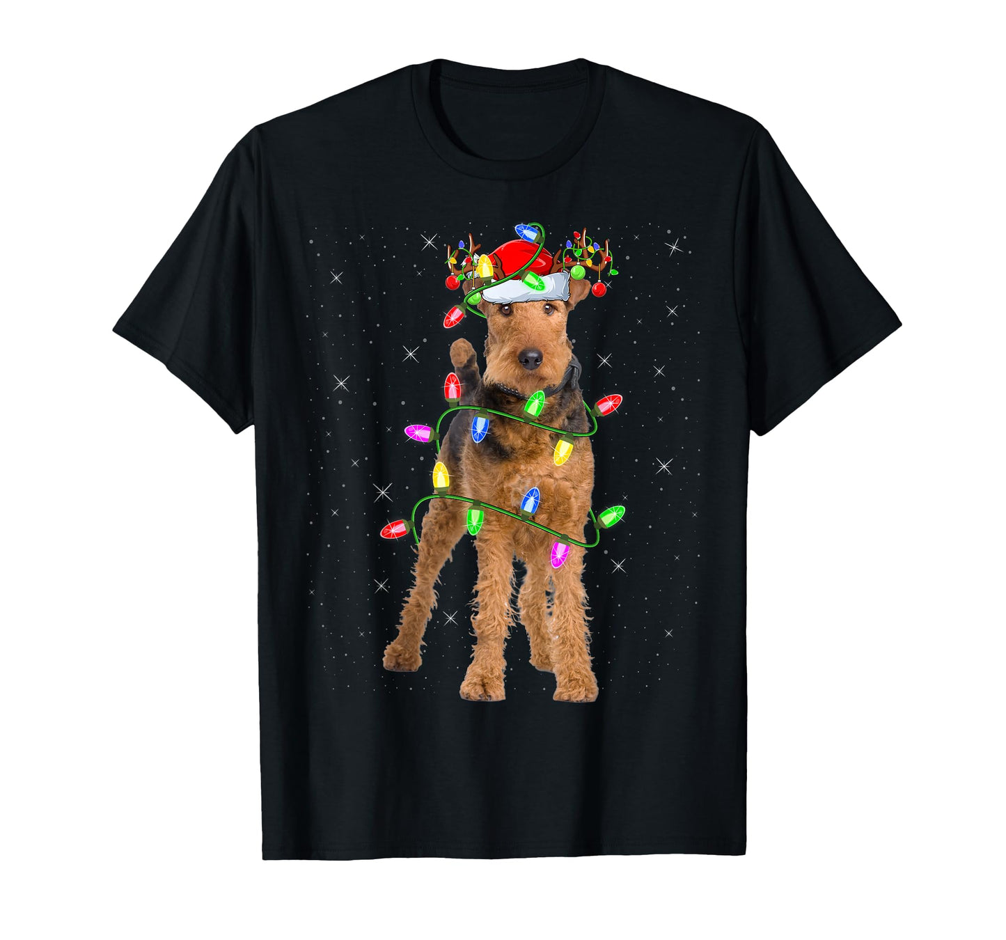 Xmas Holiday Lighting Santa Airedale Terrier Christmas T-Shirt