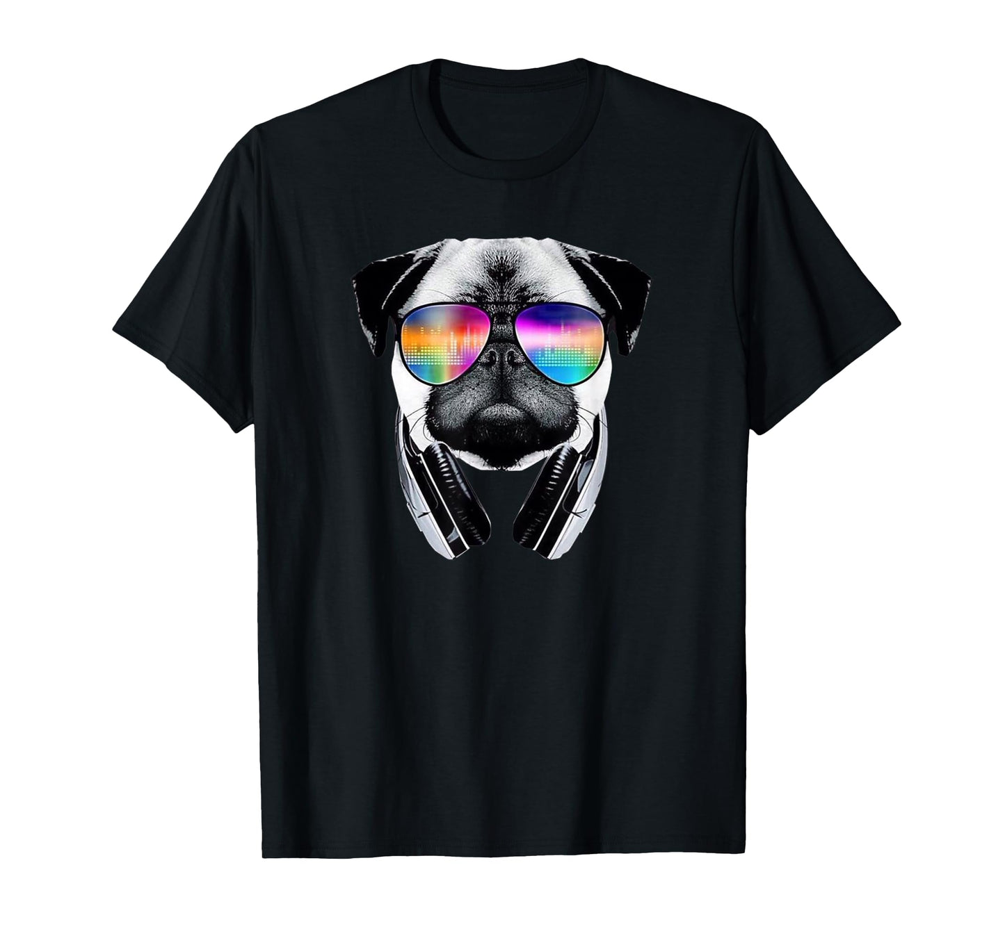 Trippy Pug Dog Wearing Music Equalizer Sunglasses T-Shirt T-Shirt