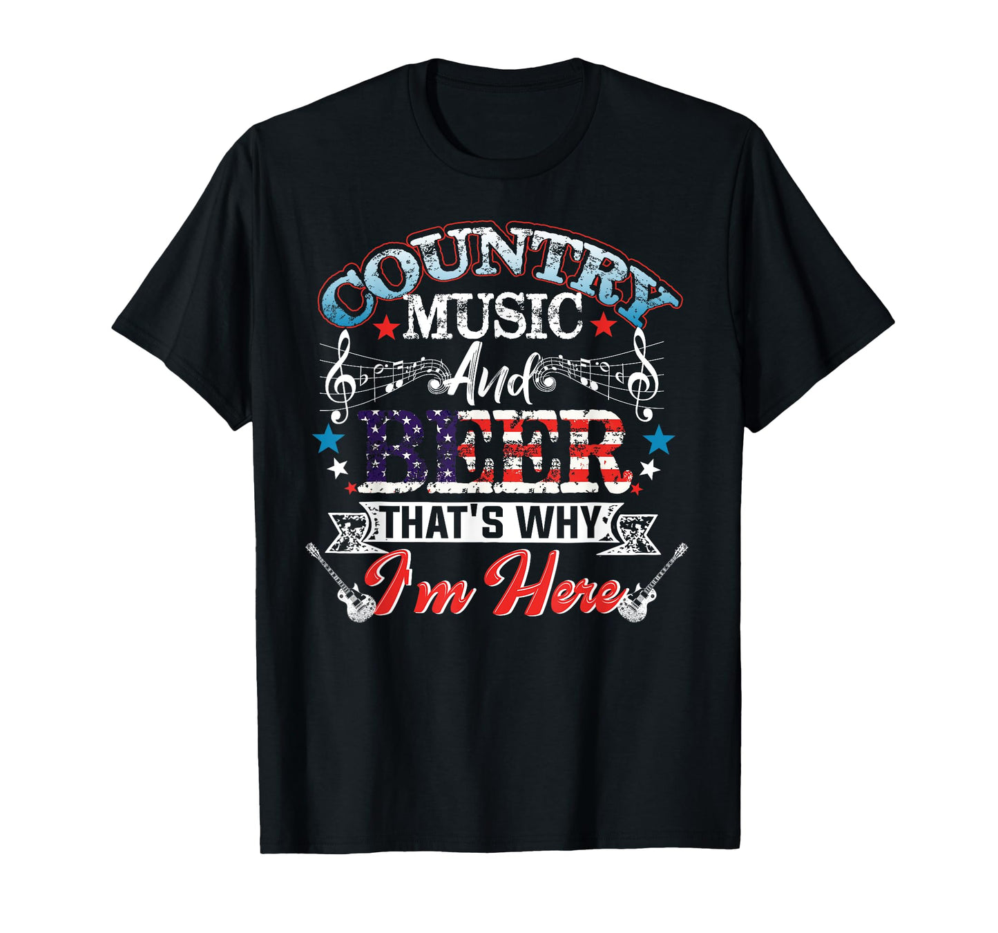 Vintage Country Music and Beer That's Why I'm Here US Flag T-Shirt