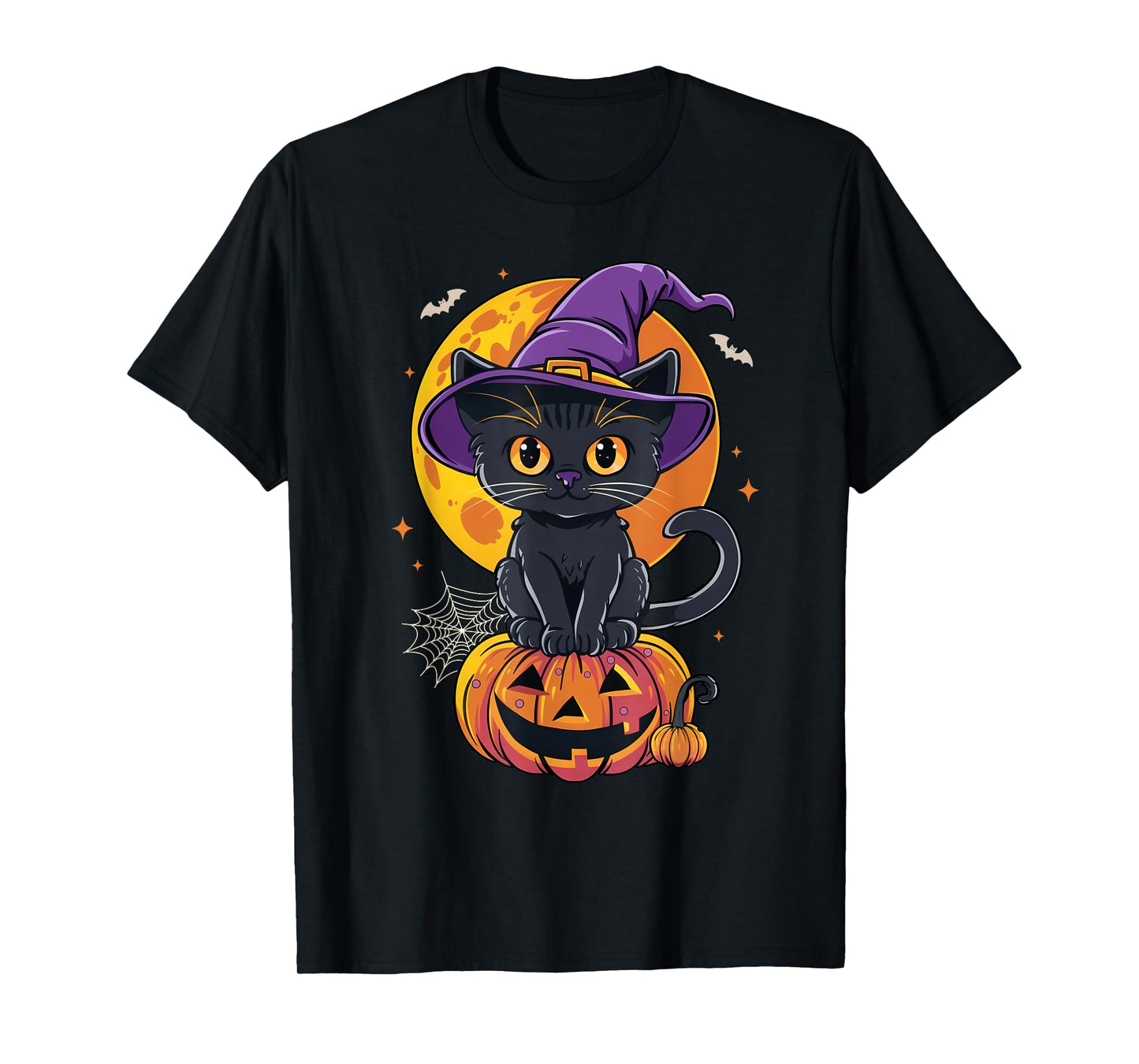 Black Cat Halloween Shirts For Men Women Pumpkin Halloween T-Shirt