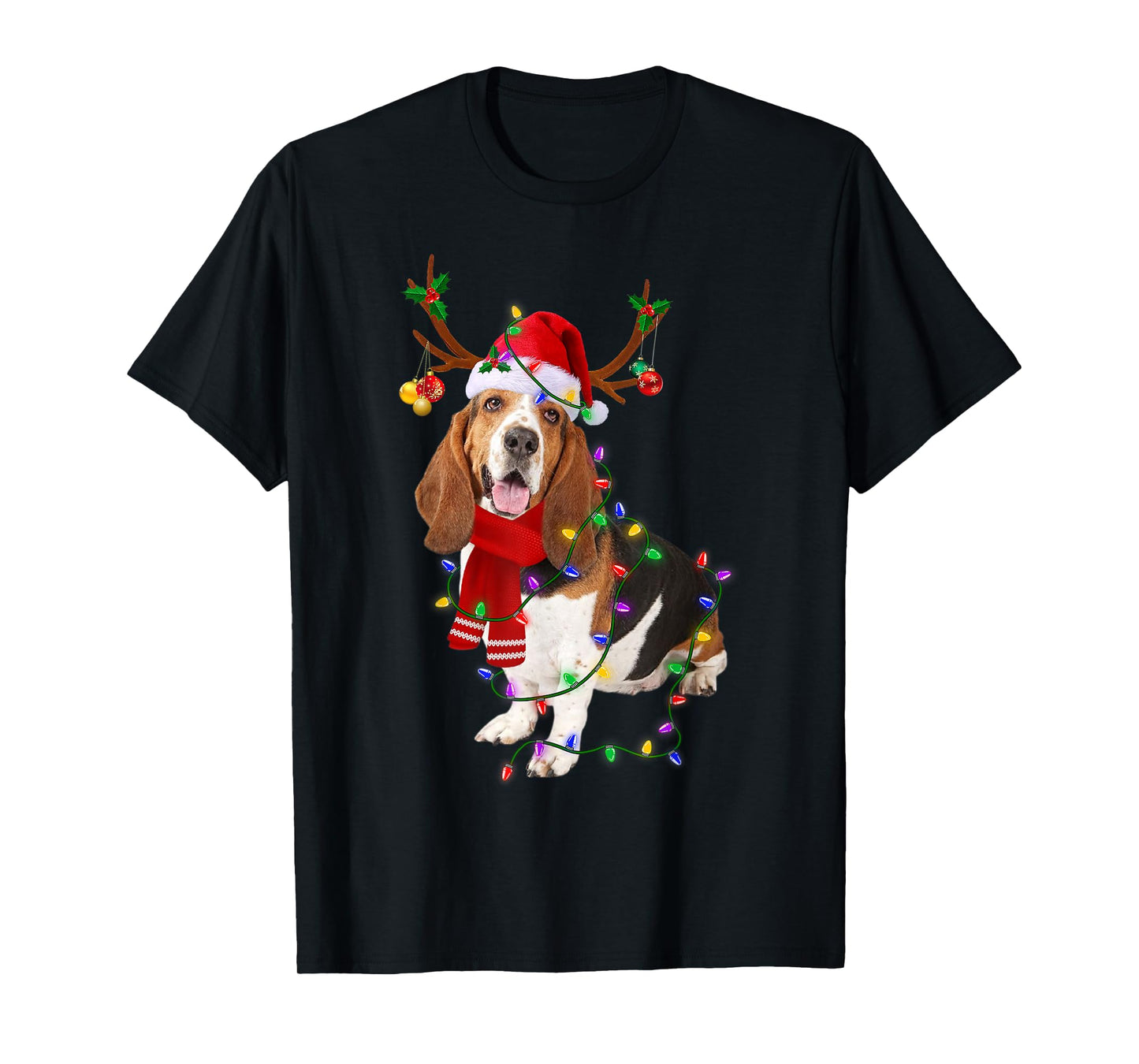 Basset Hound Christmas Lights Xmas Matching Family Dog Lover T-Shirt for Men Women Kids