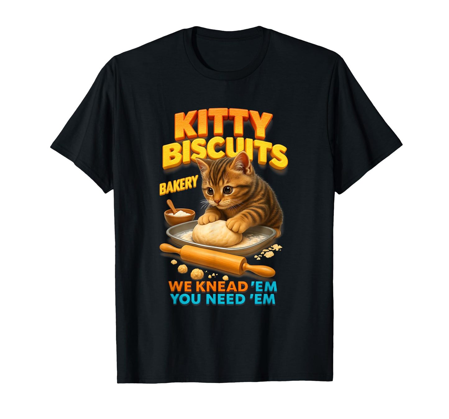 Kitty Biscuits Bakery Cat Dough Kneading Baker Pet Lover T-Shirt