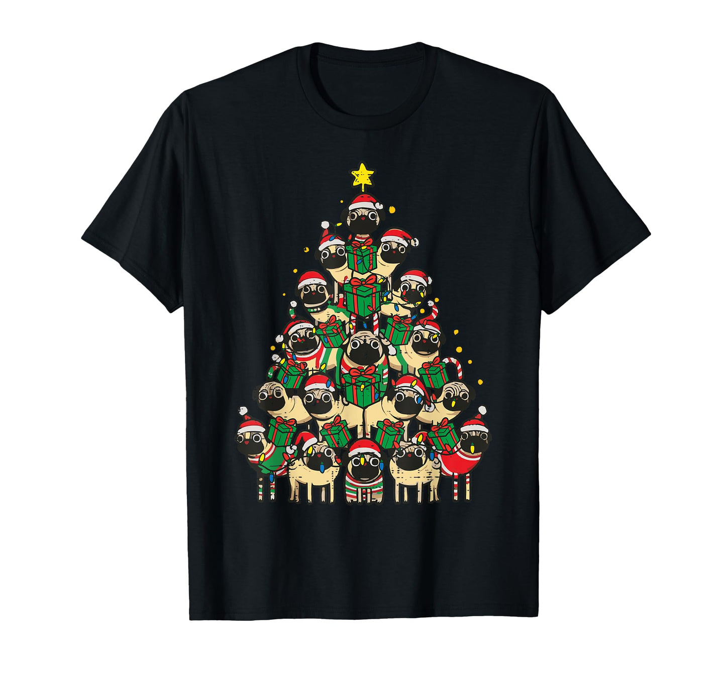Dog Pugs Christmas Tree Cute Xmas Boys Girls Kids Women Men T-Shirt