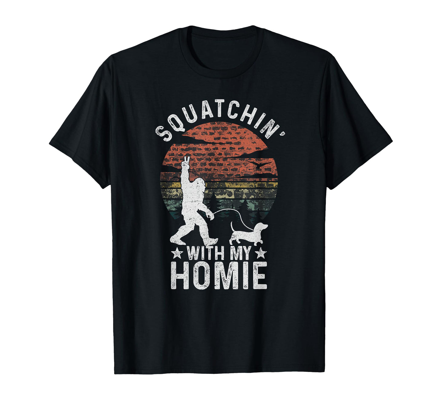 Funny Bigfoot Walking Weiner Dog Clothing Bigfoot Walking Dachshund Tee Sasquatch Wiener Dog Lover T-Shirt
