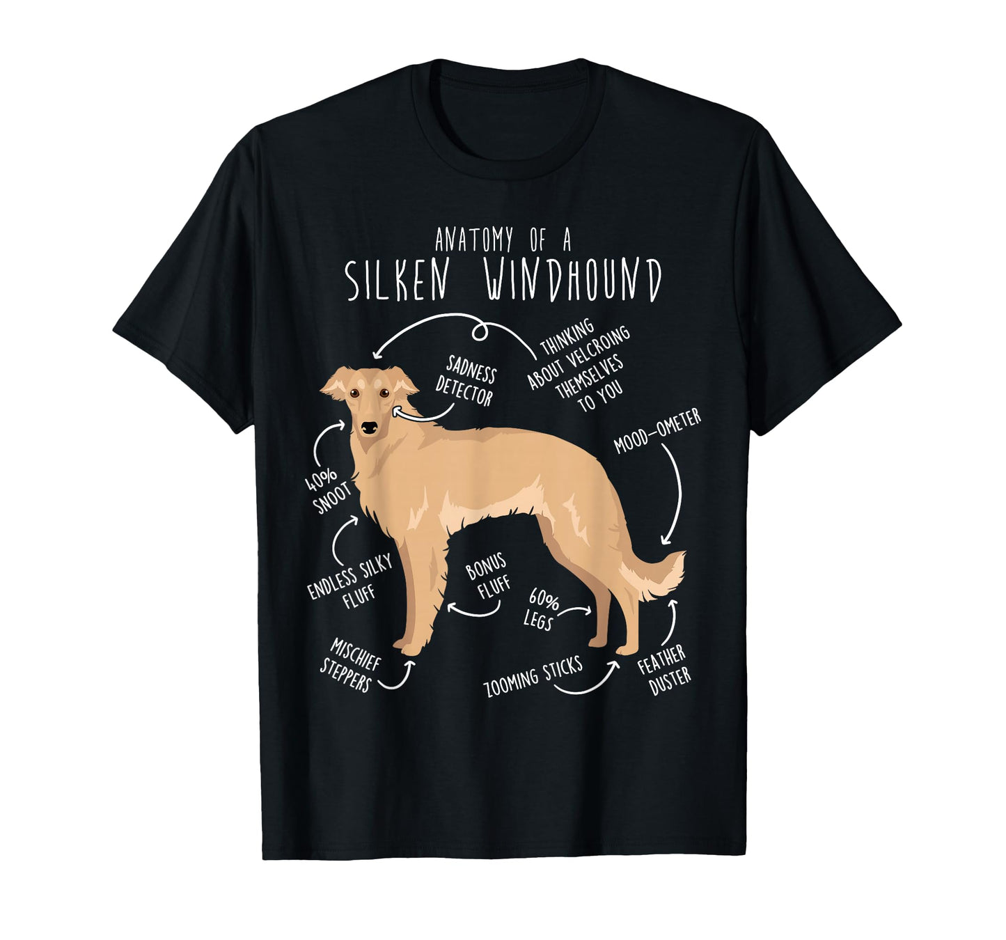 Silken Windhound Anatomy, Funny Cute Pet Lover Fawn Cream T-Shirt