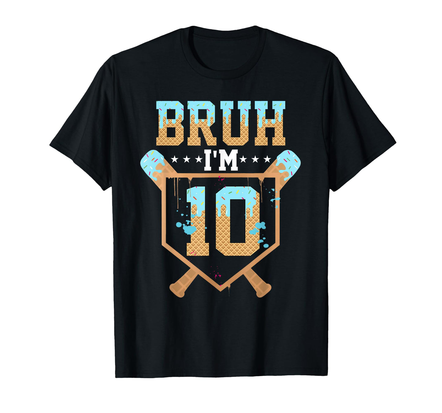 Bruh 10th Birthday Boy Baseball Ice Cream Drip 10 Year Old T-Shirt